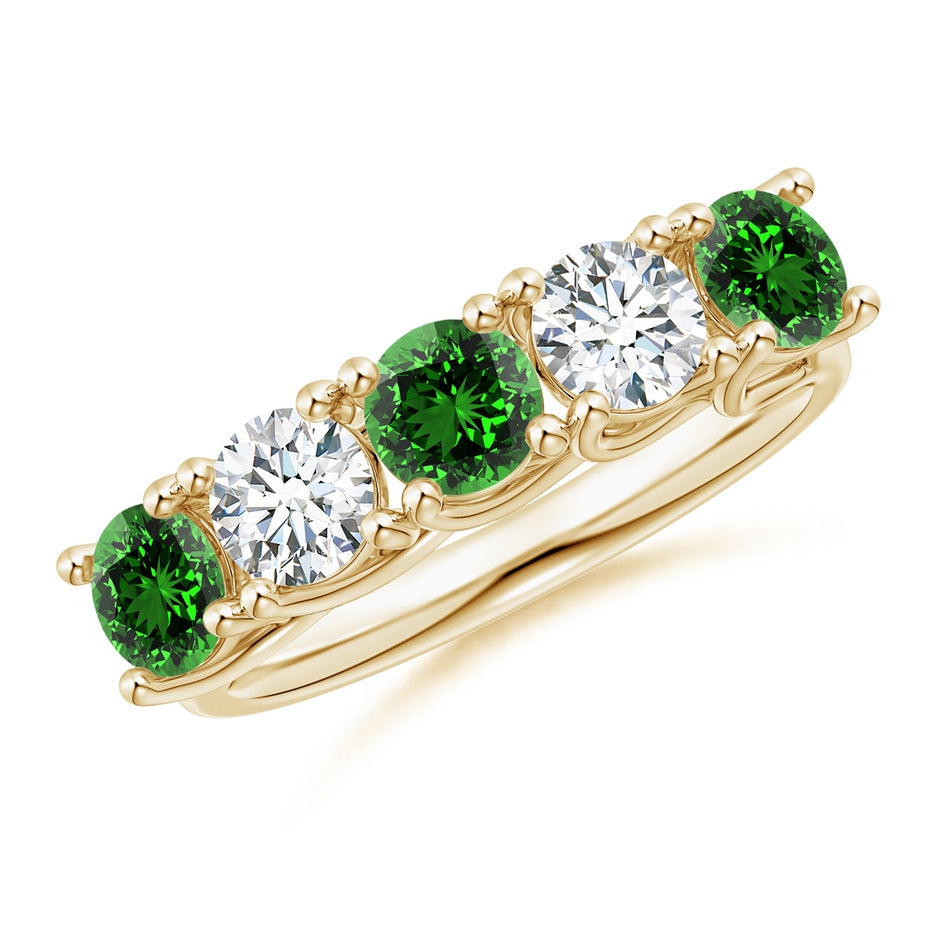 Lab-Grown Half Eternity Five Stone Emerald and Lab Diamond Wedding Ring