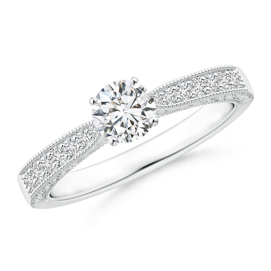 Diamond Solitaire Engraved Engagement Ring with Accents