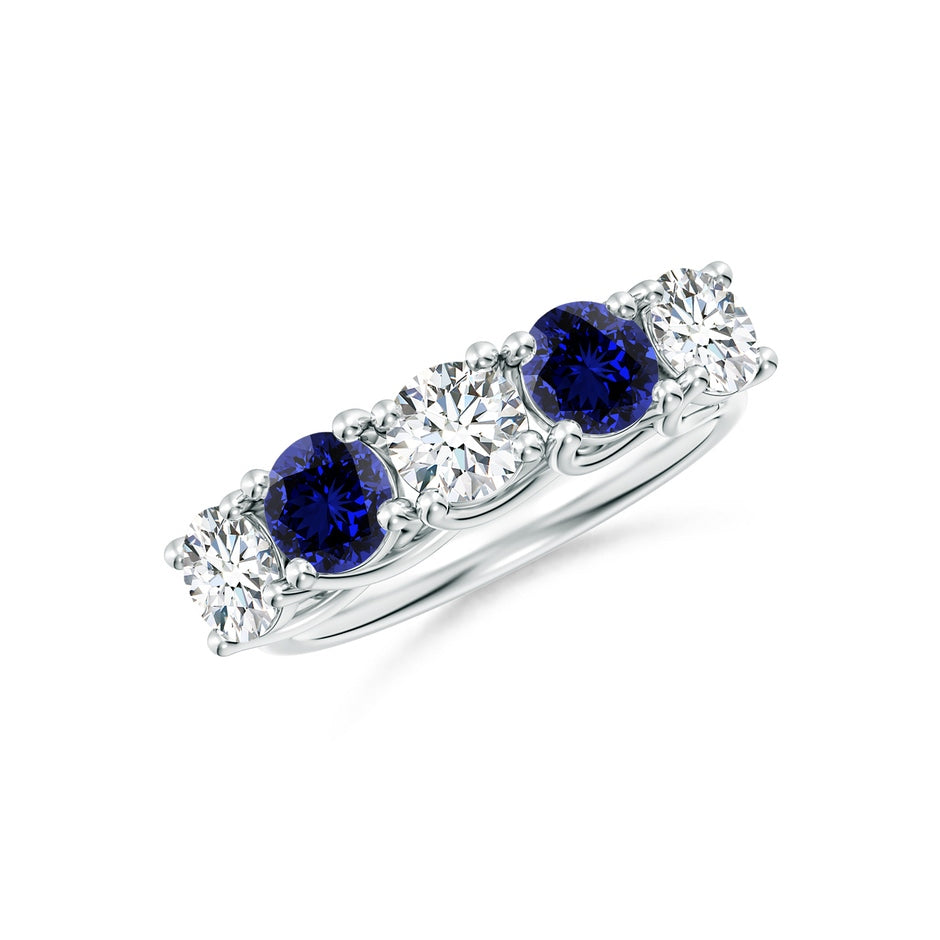 Lab-Grown Half Eternity Five Stone Diamond and Lab Sapphire Wedding Ring