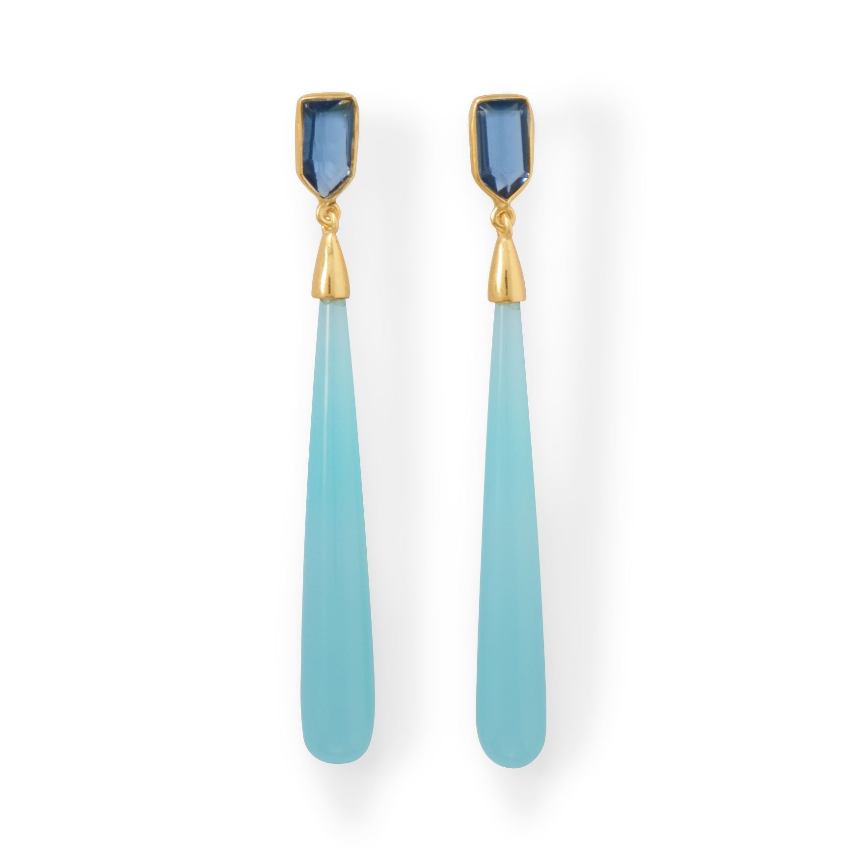 18k Blue Quartz Blue Chalcedony Drop Earrings - Main Image