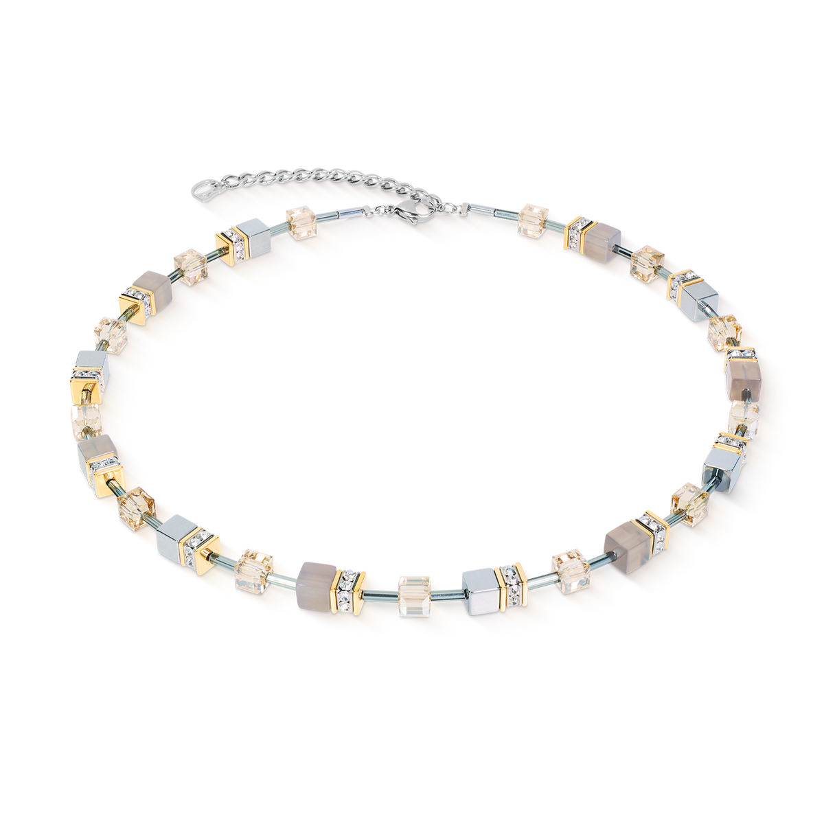GeoCUBE® Necklace Agate & Hematite grey-gold