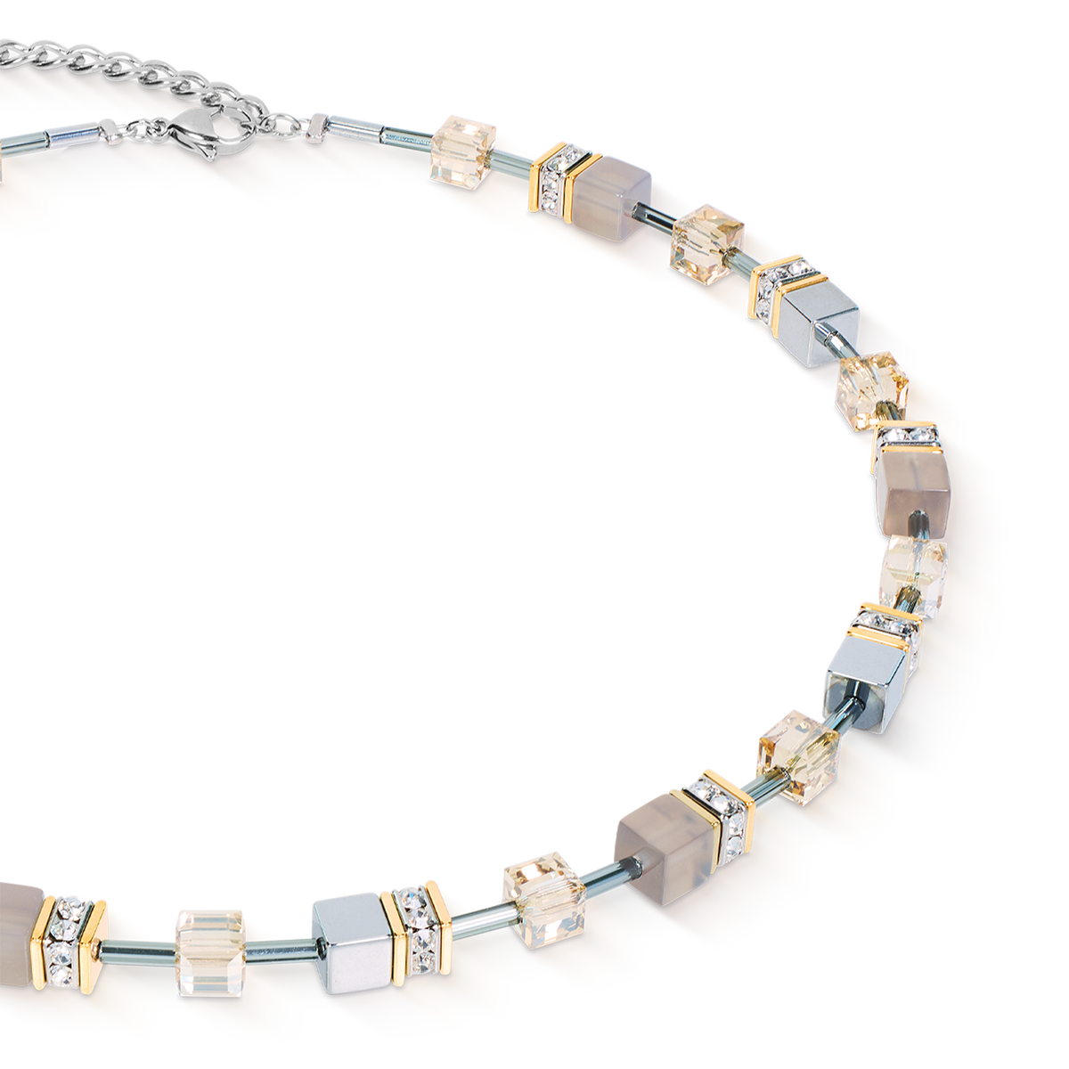 GeoCUBE® Necklace Agate & Hematite grey-gold