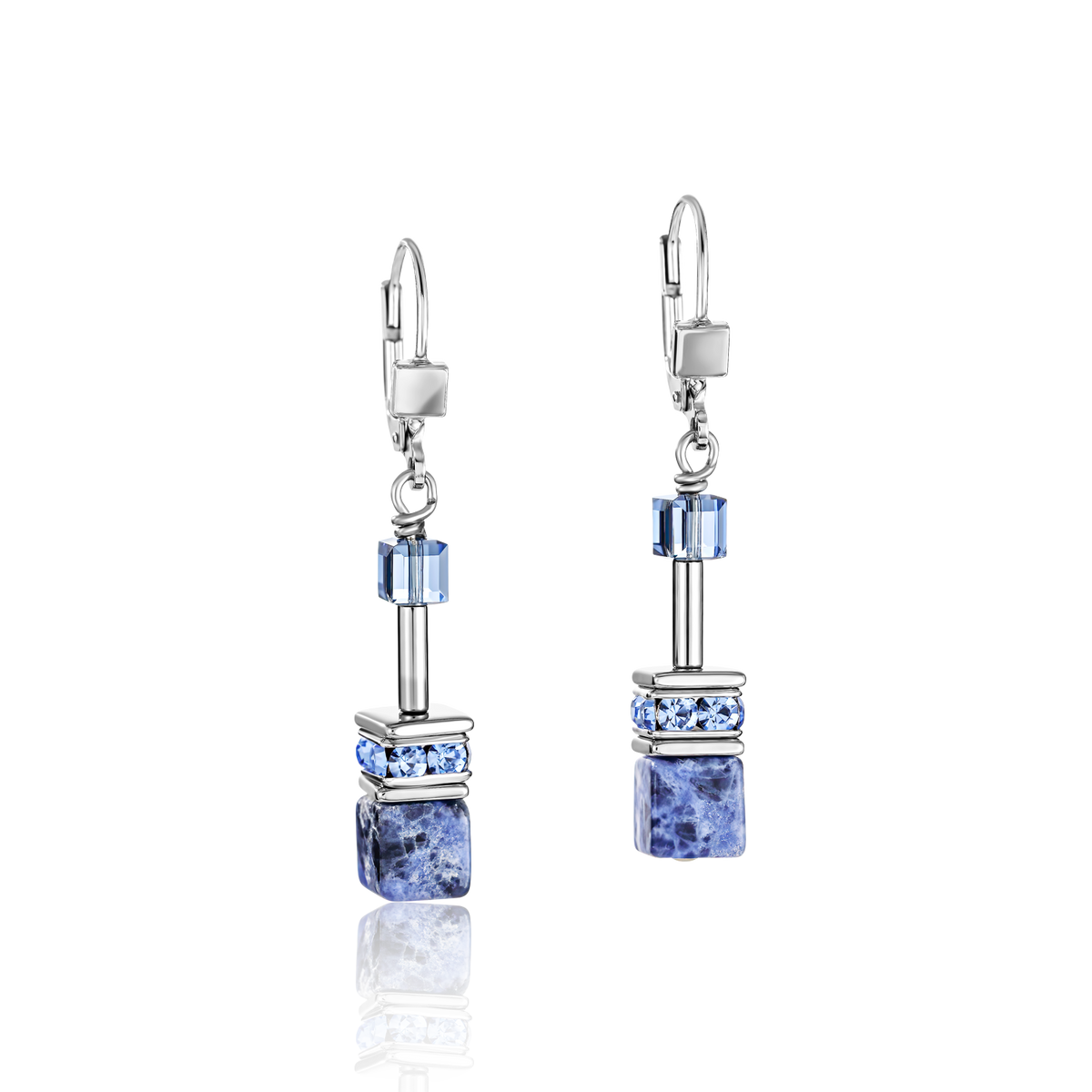 GeoCUBE® Earrings  sodalite & haematite blue