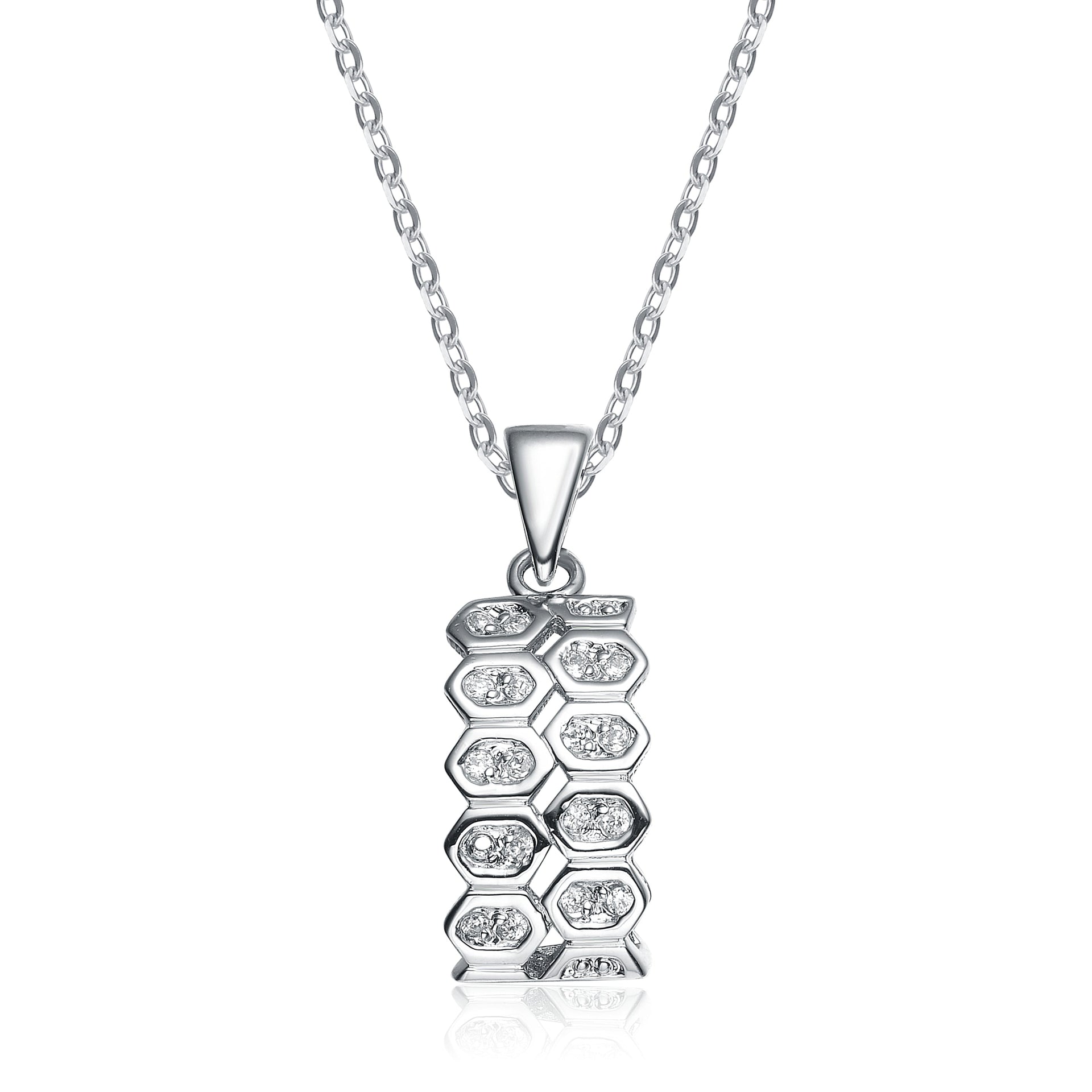 Sterling Silver White Cubic Zirconia Beehive Pendant