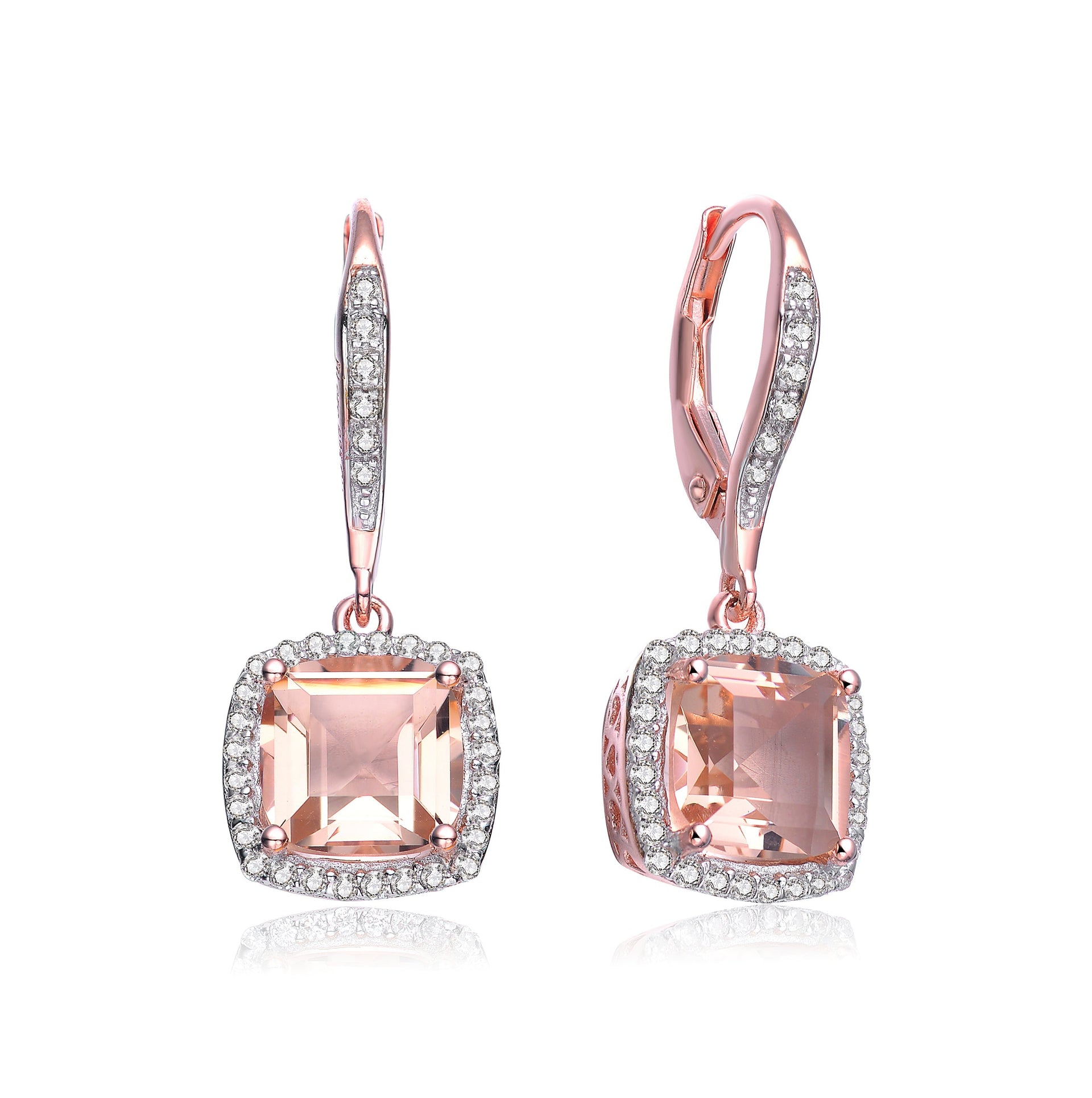 Sterling Silver Rose Gold Plated Morganite Cubic Zirconia Drop Earrings