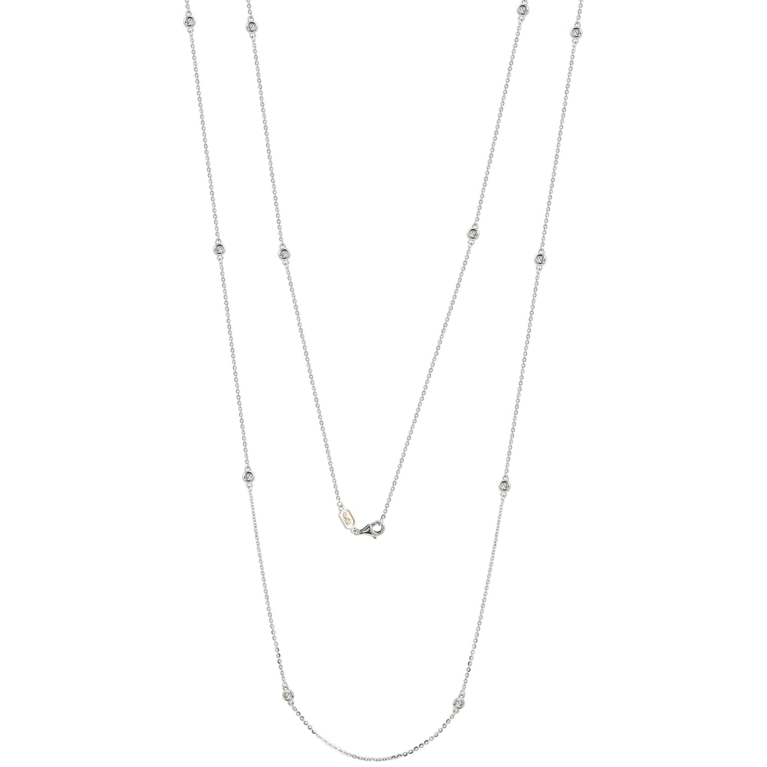 Suzy Levian 14k White Gold 1.70 CTTW Bezel Diamond Station Necklace (36 inch)