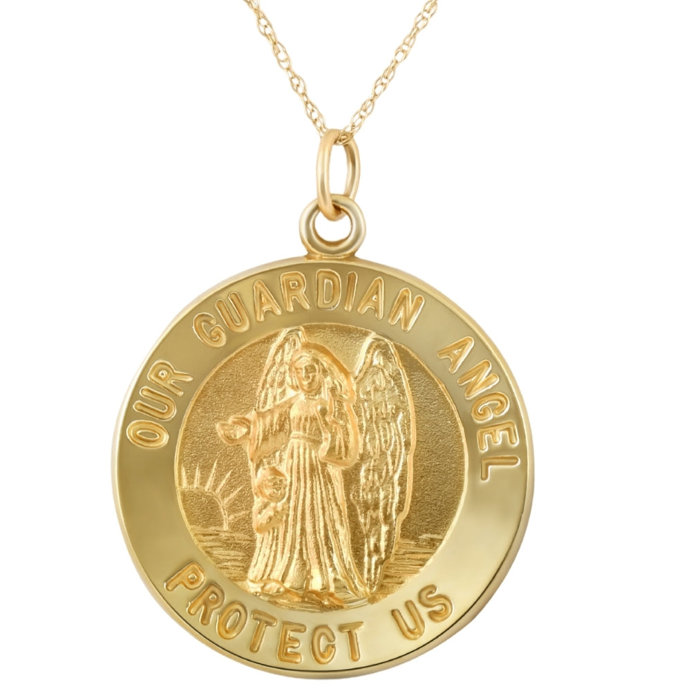 14k Yellow Gold Guardian Angel Medal Pendant 1' Tall 5.5 Grams