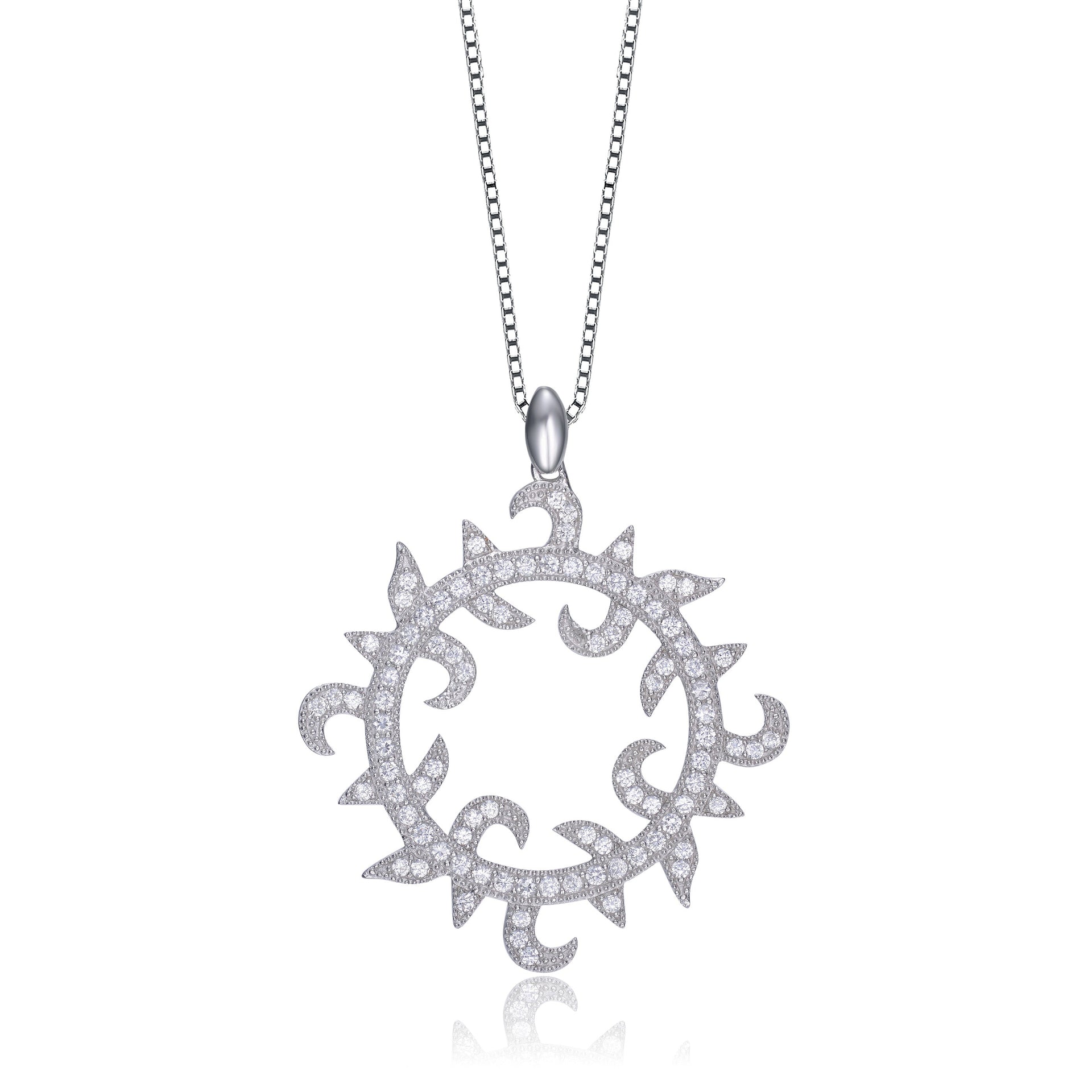 C.z. Sterling Silver Clear Cubic Zirconia Sun-themed Necklace
