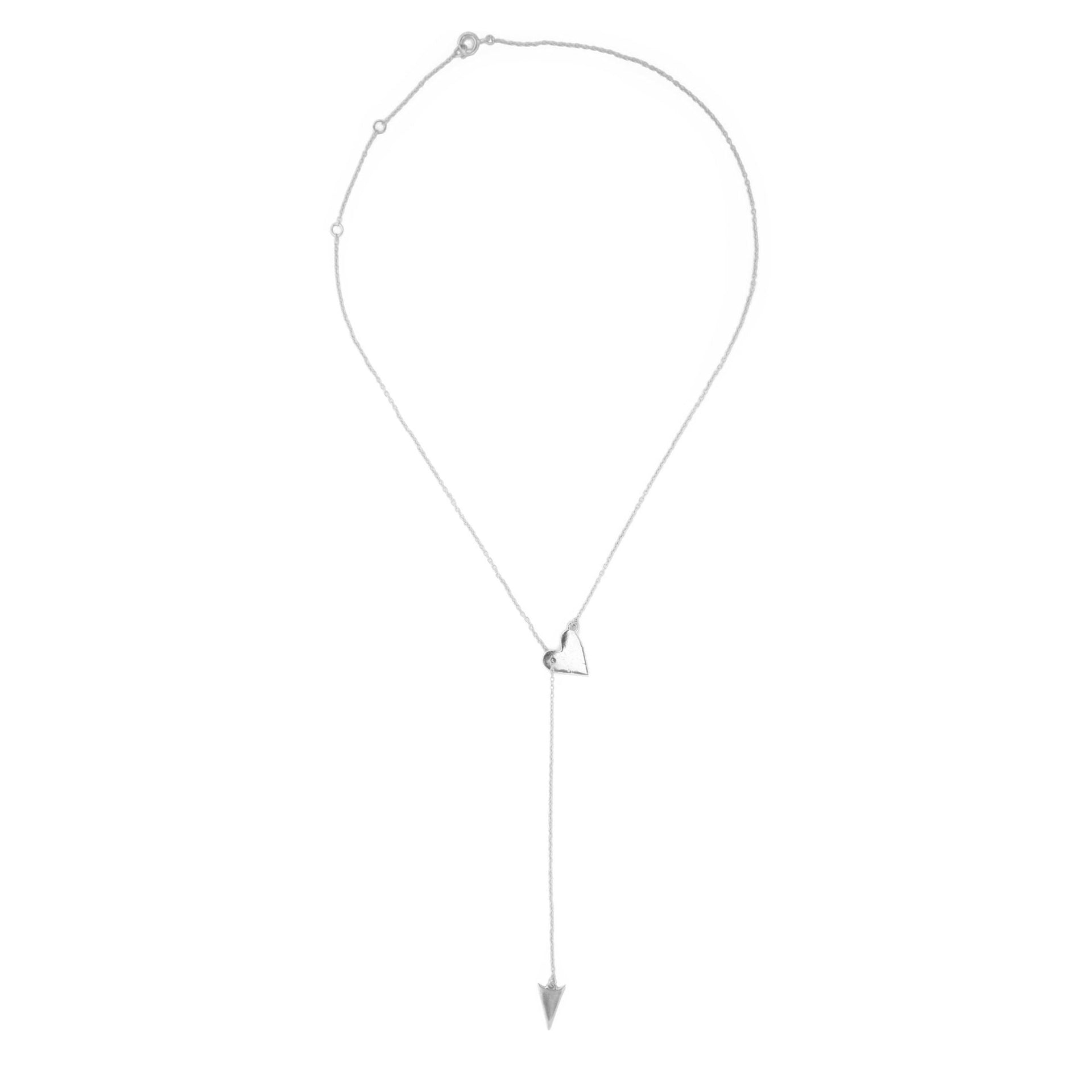 Silver Plated Heart And Arrow Adjustable Lariat Necklace