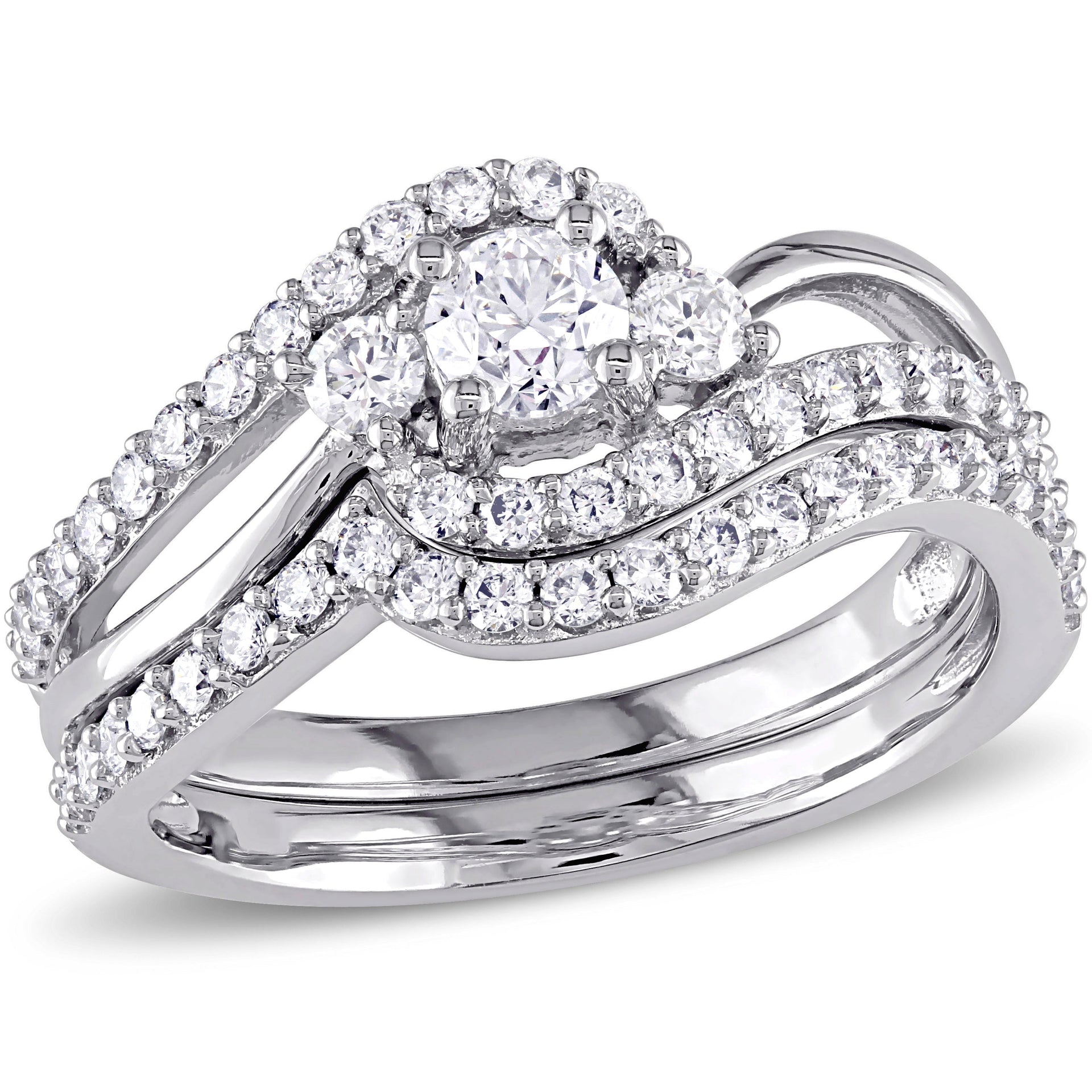 Mimi & Max 1ct TW Diamond Crossover 3-stone Bridal Set 14k White Gold