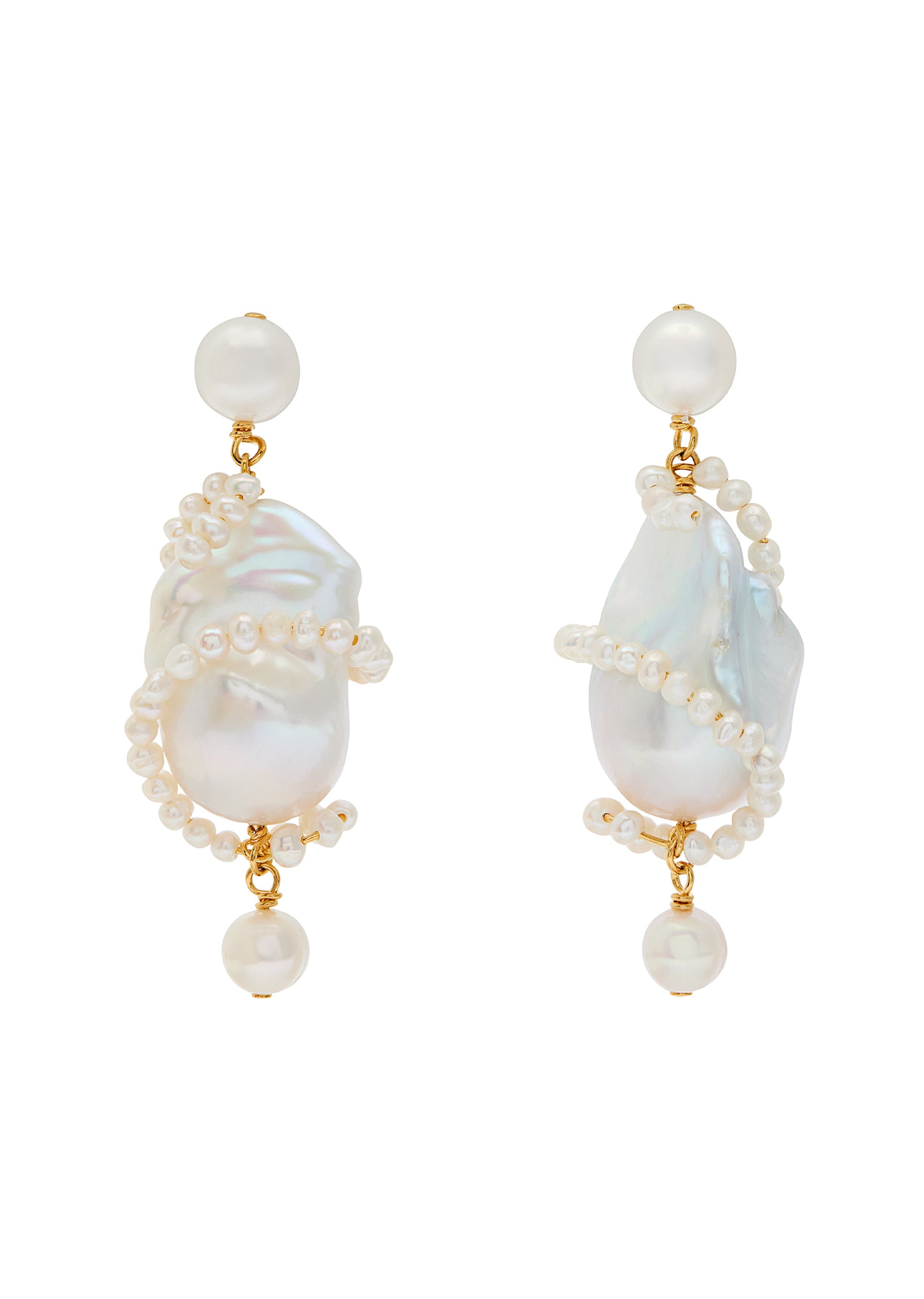 Carvings pearl-embellished 18kt gold vermeil drop earrings