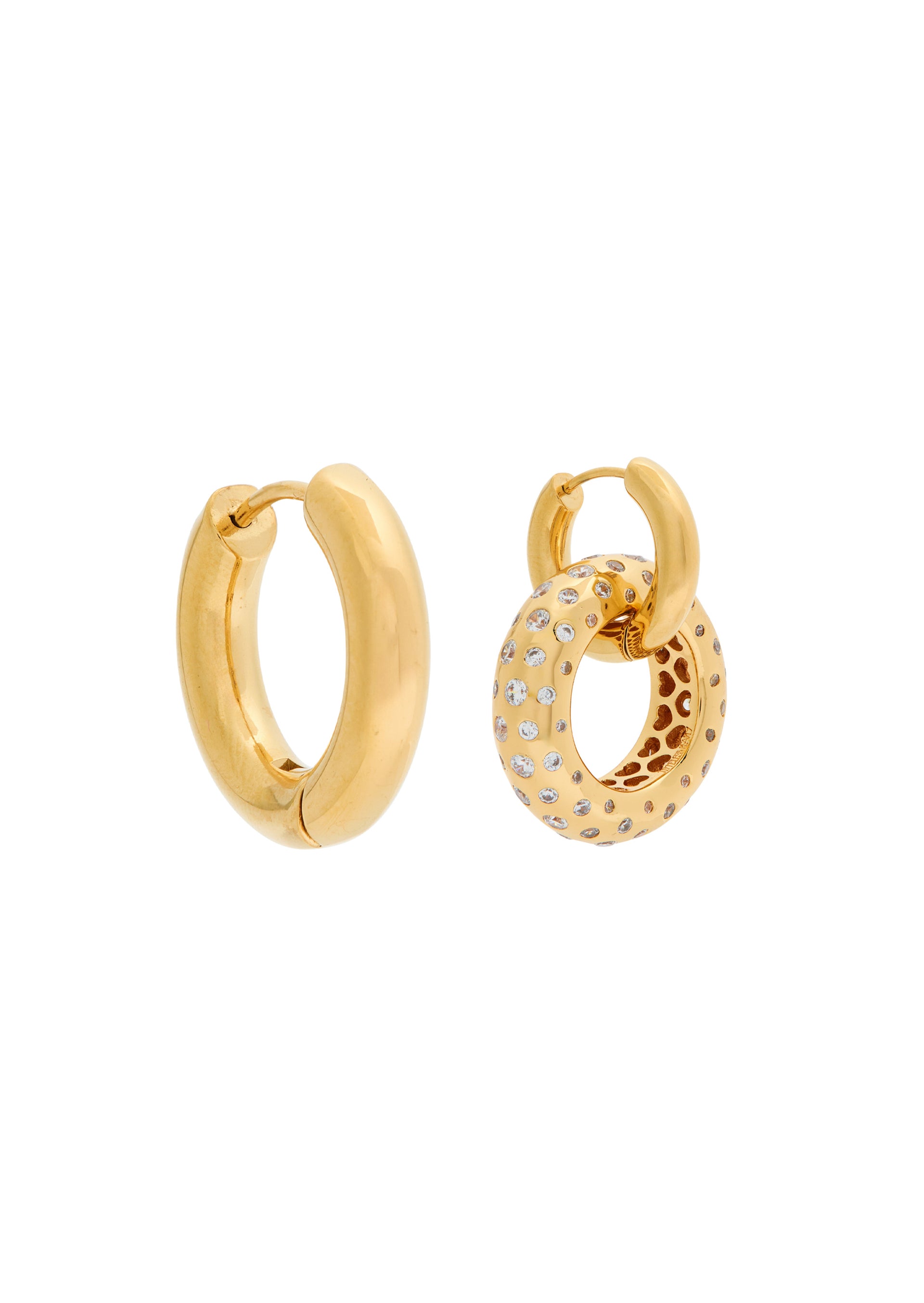 Mismatched 24kt gold-plated hoop earrings