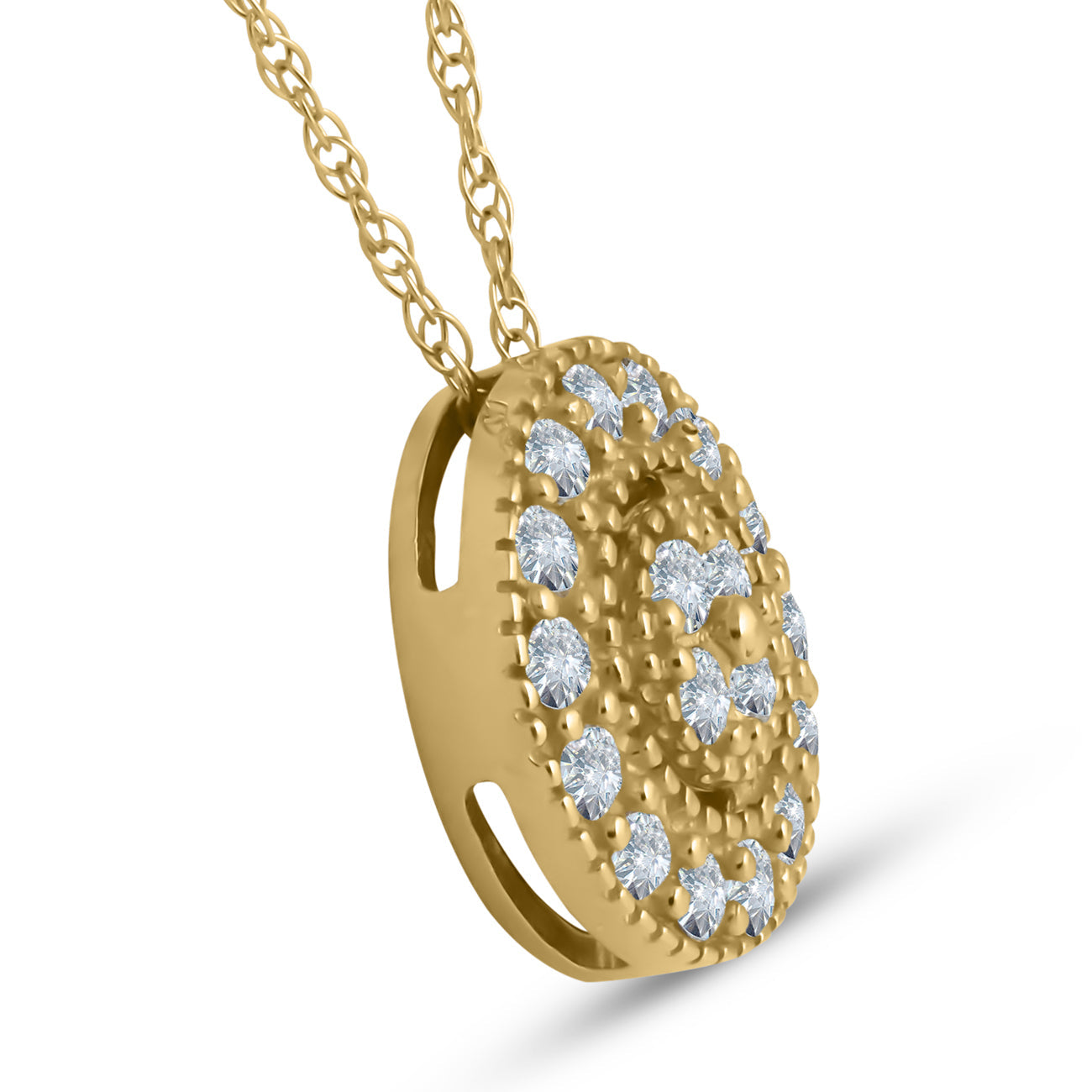 1/4 ct Diamond Pave Halo Pendant Yellow Gold Women's Necklace & 18' Chain