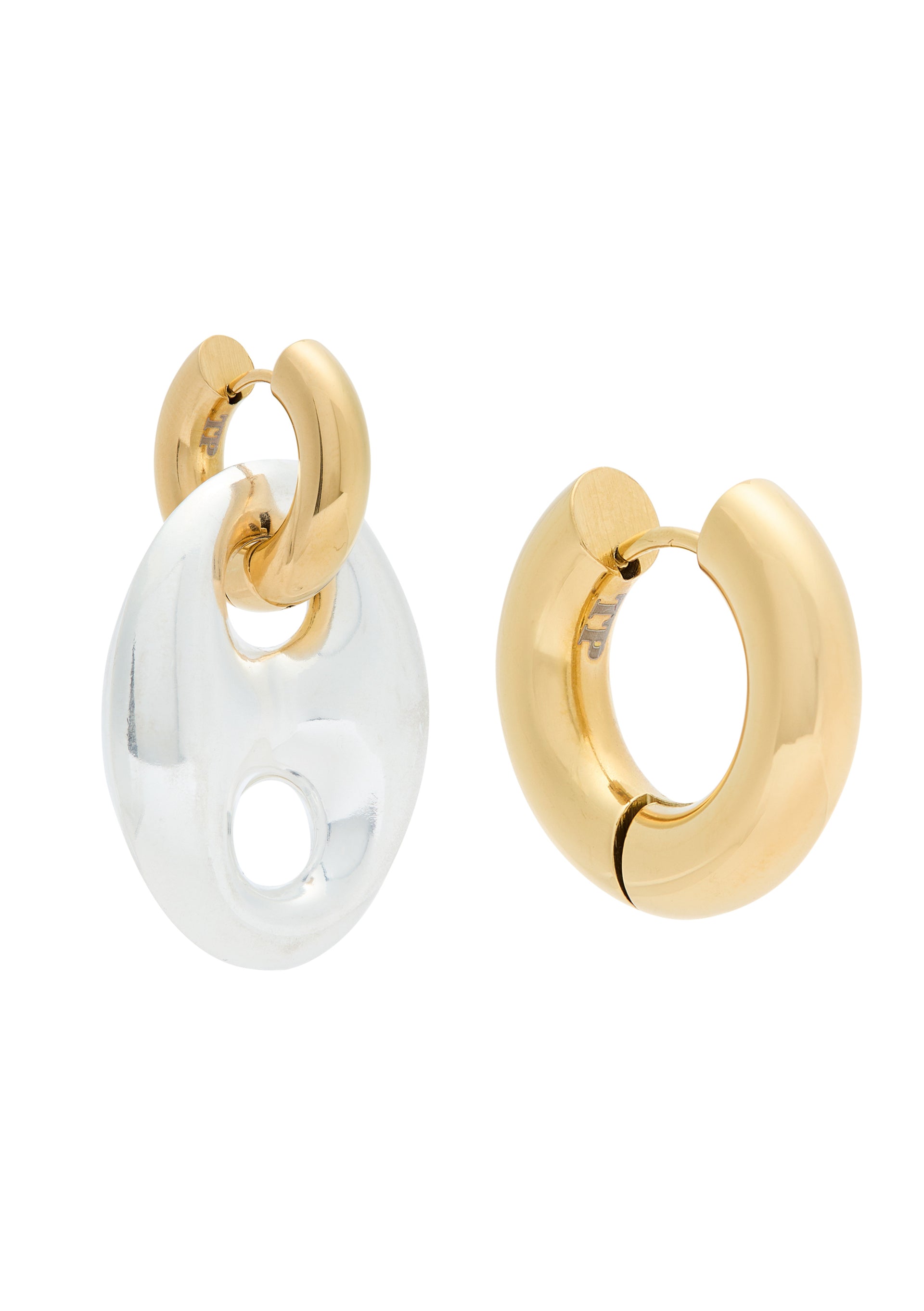 Two-tone mismatched 24kt gold-plated hoop earrings