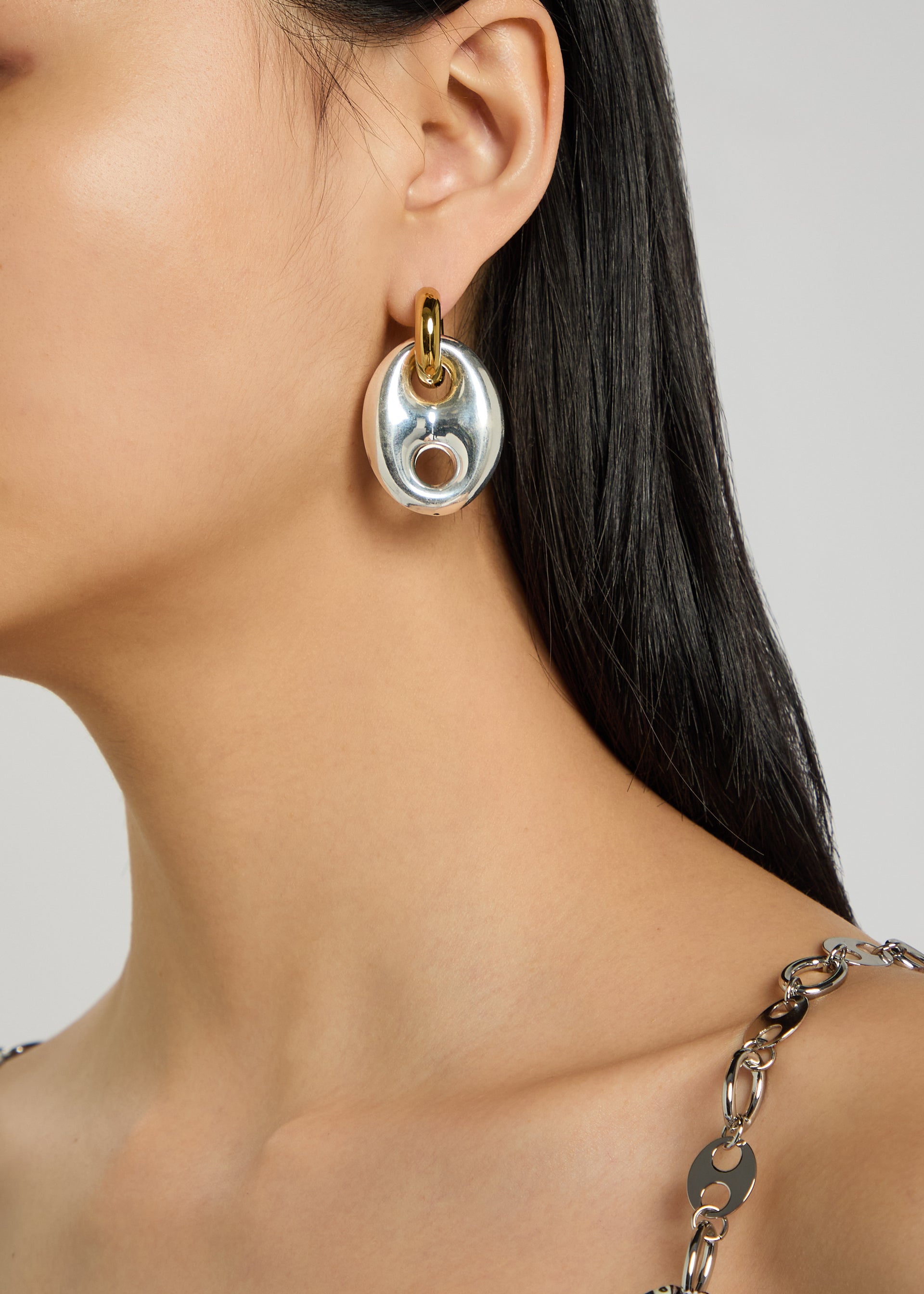 Two-tone mismatched 24kt gold-plated hoop earrings