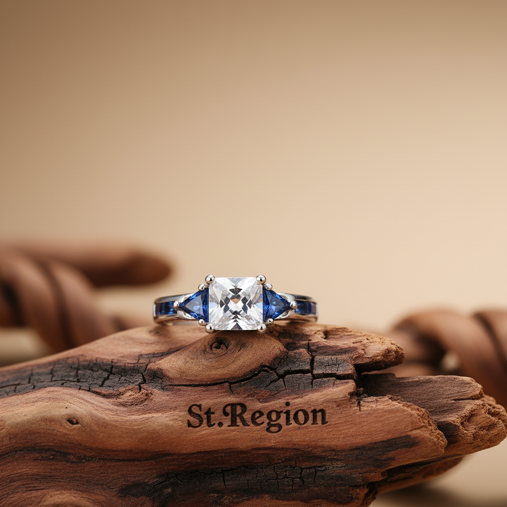 Navy Crystal & Silver-Plated Prong Illusion Ring