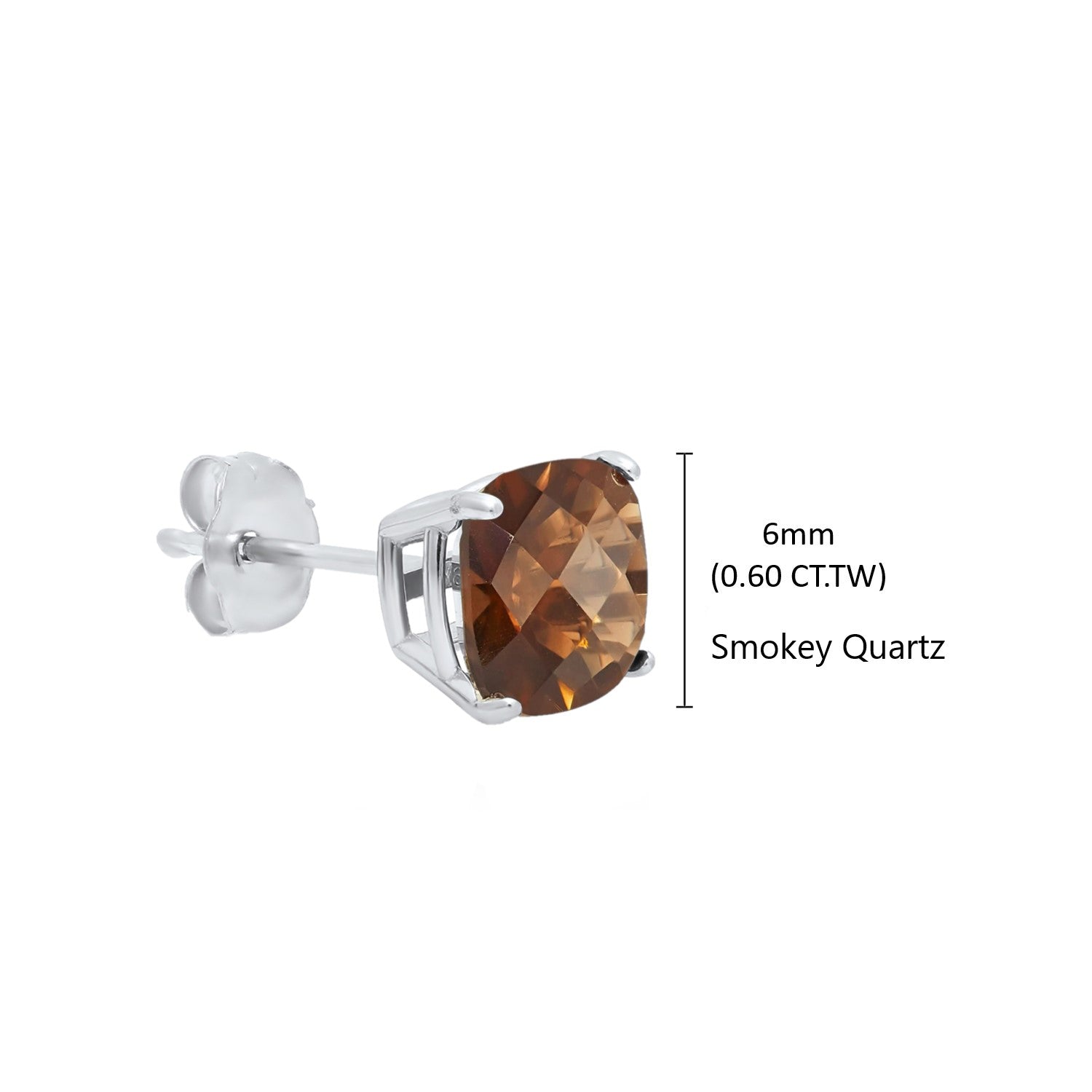 Sterling Silver 6MM Cushion Cut Checkerboard Gemstone Stud Earrings