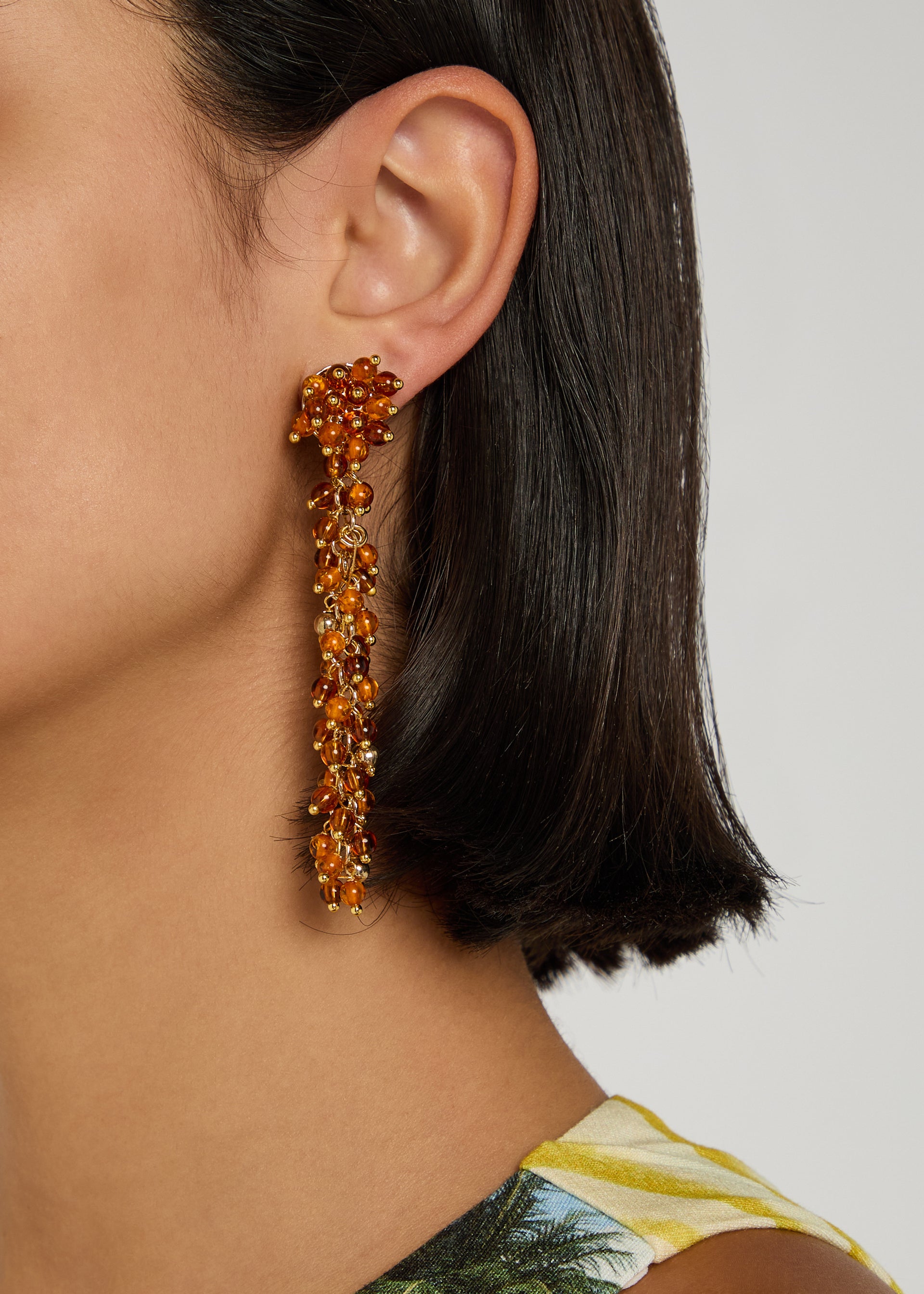 Beaded metal clip-on drop earrings