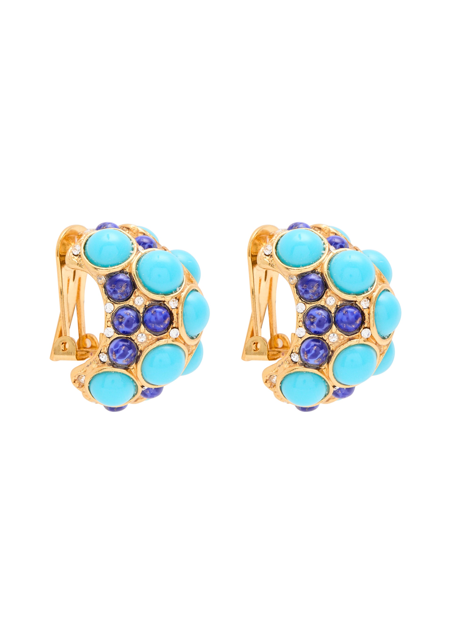 Gemstone 22kt gold-plated clip-on hoop earrings