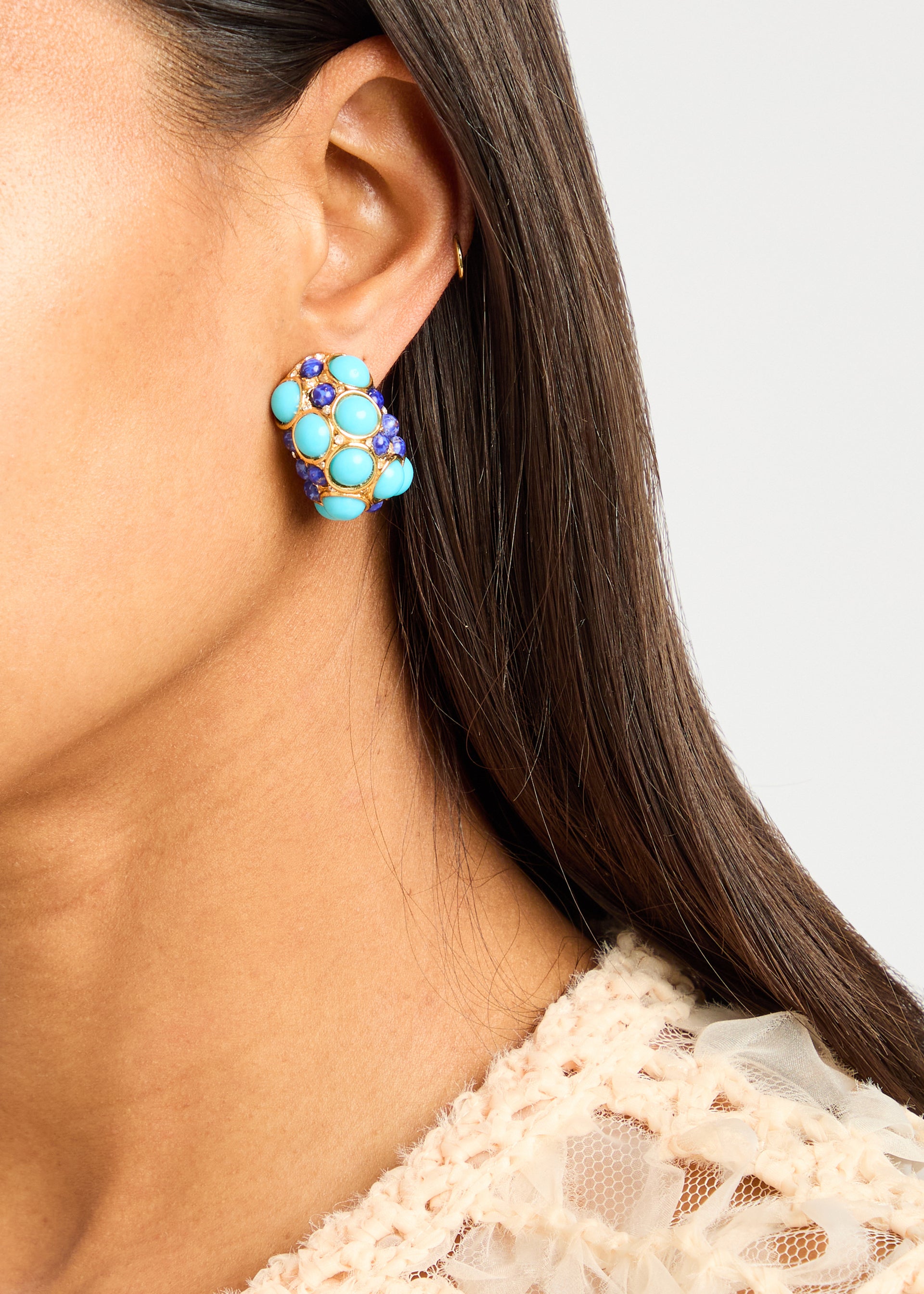 Gemstone 22kt gold-plated clip-on hoop earrings