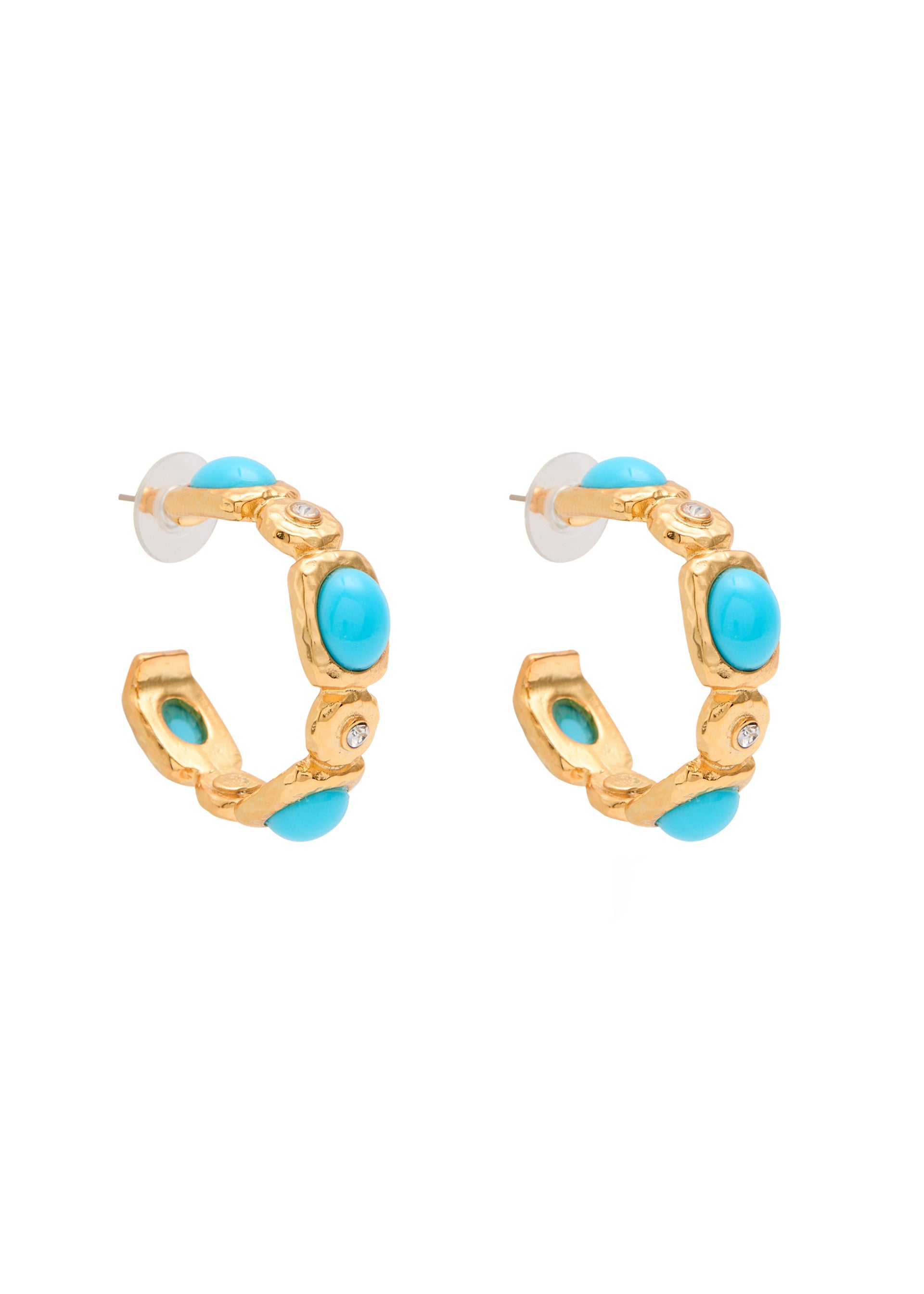 Cabochon 22kt gold-plated hoop earrings