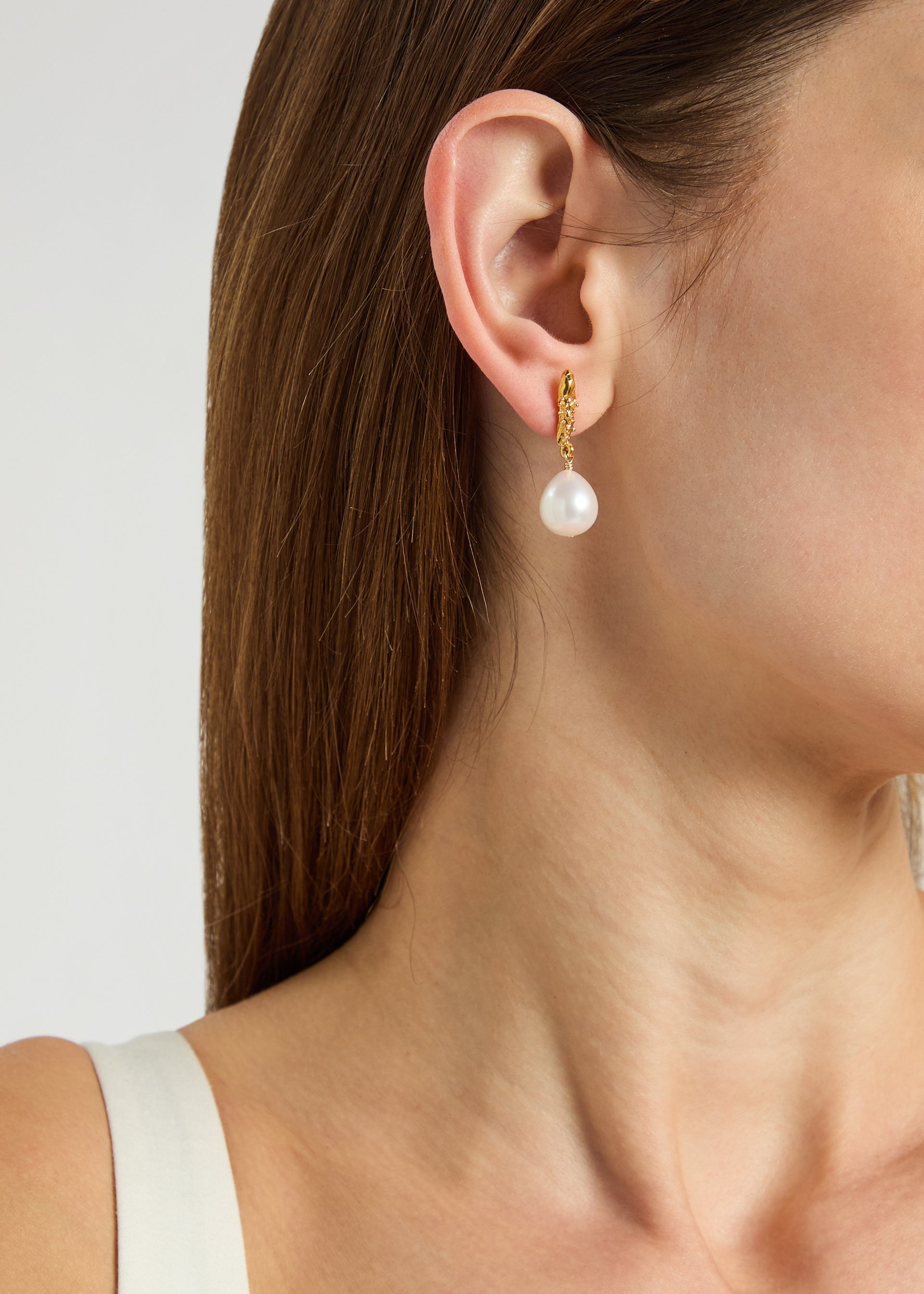 Lustre of Moon Pearl 24kt gold-plated drop earrings