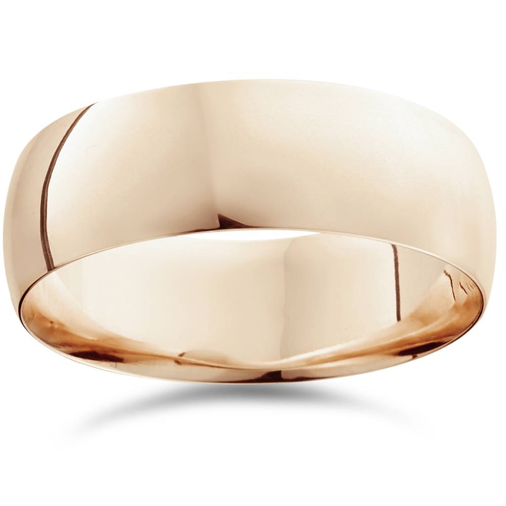 8mm Dome High Polished Comfort Fit Wedding Plain Band 14K Rose Gold Size Selectable