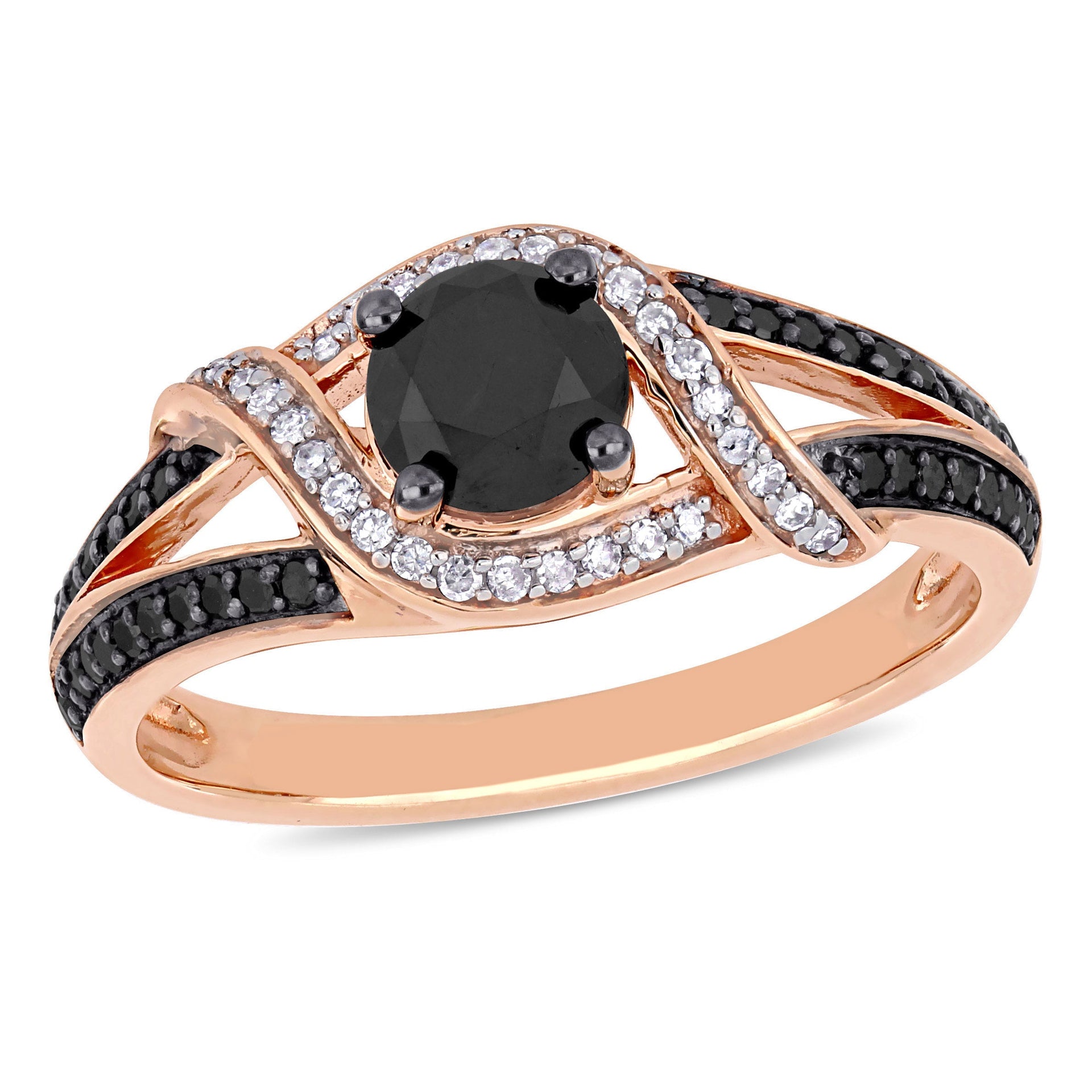 Mimi & Max 1ct TW Black And White Split Shank Engagement Ring 10k Rose Gold