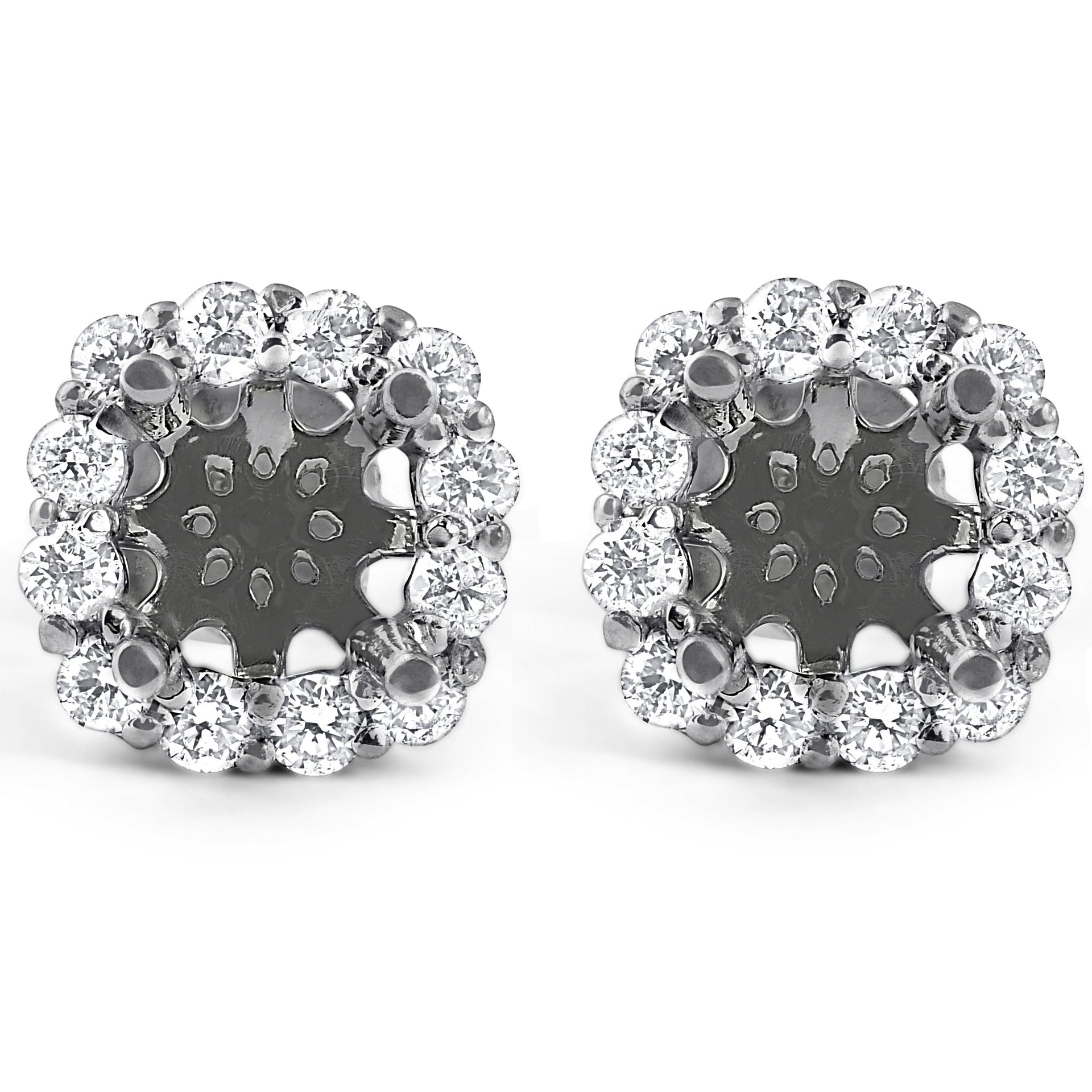 5/8 ct Diamond Cushion Halo Studs Mounting Fits 5.5-6.5mm Round Stones 14k White Gold