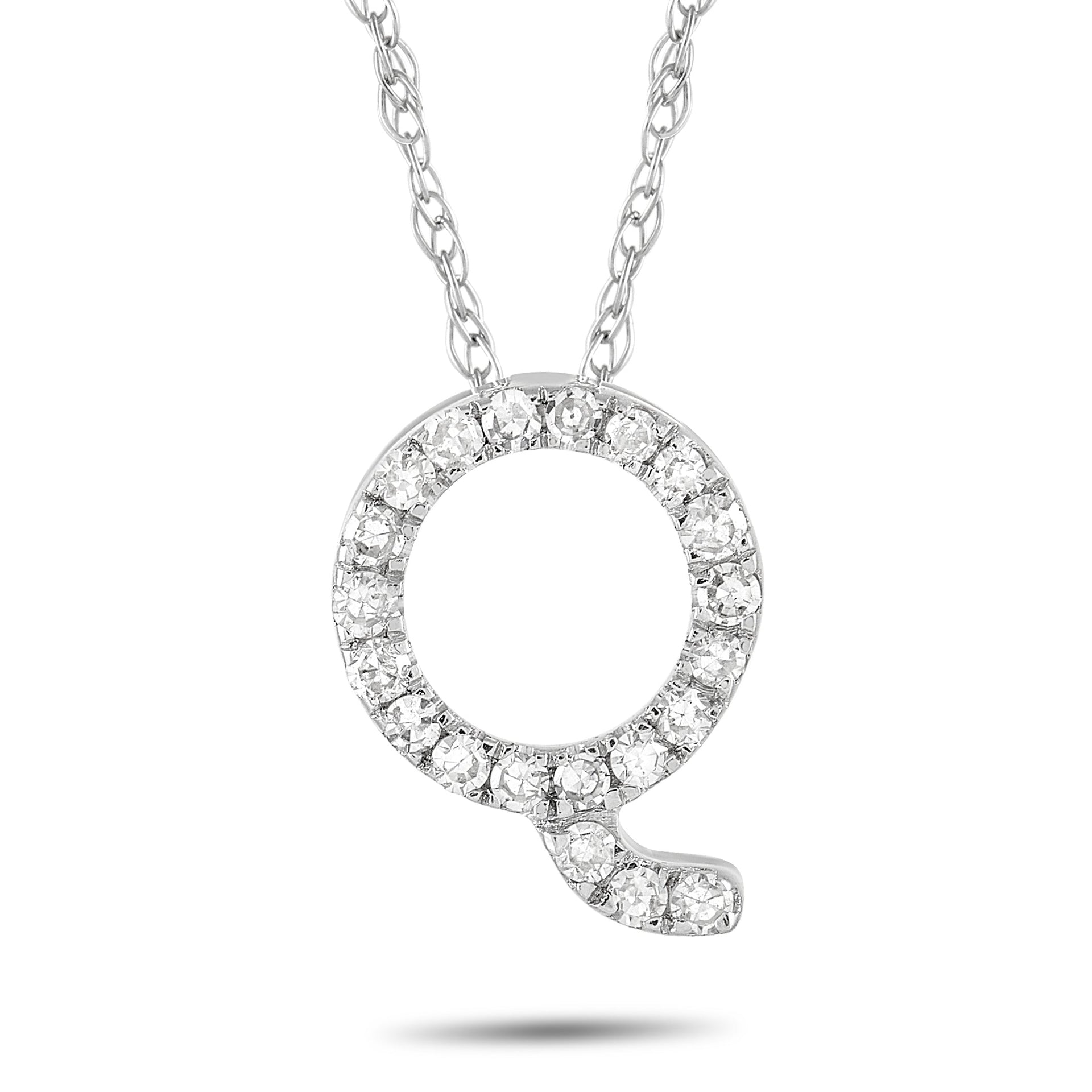 14K White Gold 0.10 ct Diamond Initial 'Q' Necklace