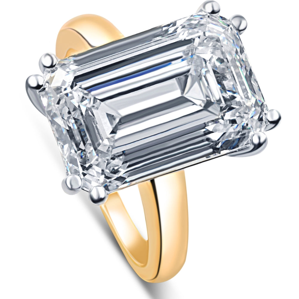 Certified 11.78CT Emerald Cut Diamond Engagement Ring 14k Gold Lab Grown