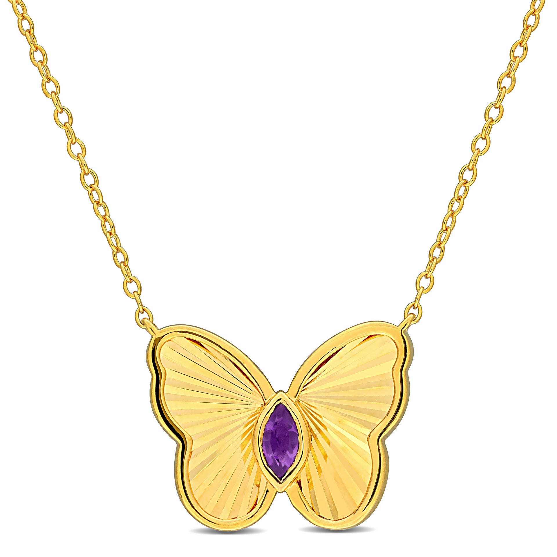 Mimi & Max 1/8 ct TGW Marquise-Cut Amethyst Butterfly Necklace with Chain Yellow Silver-17 in
