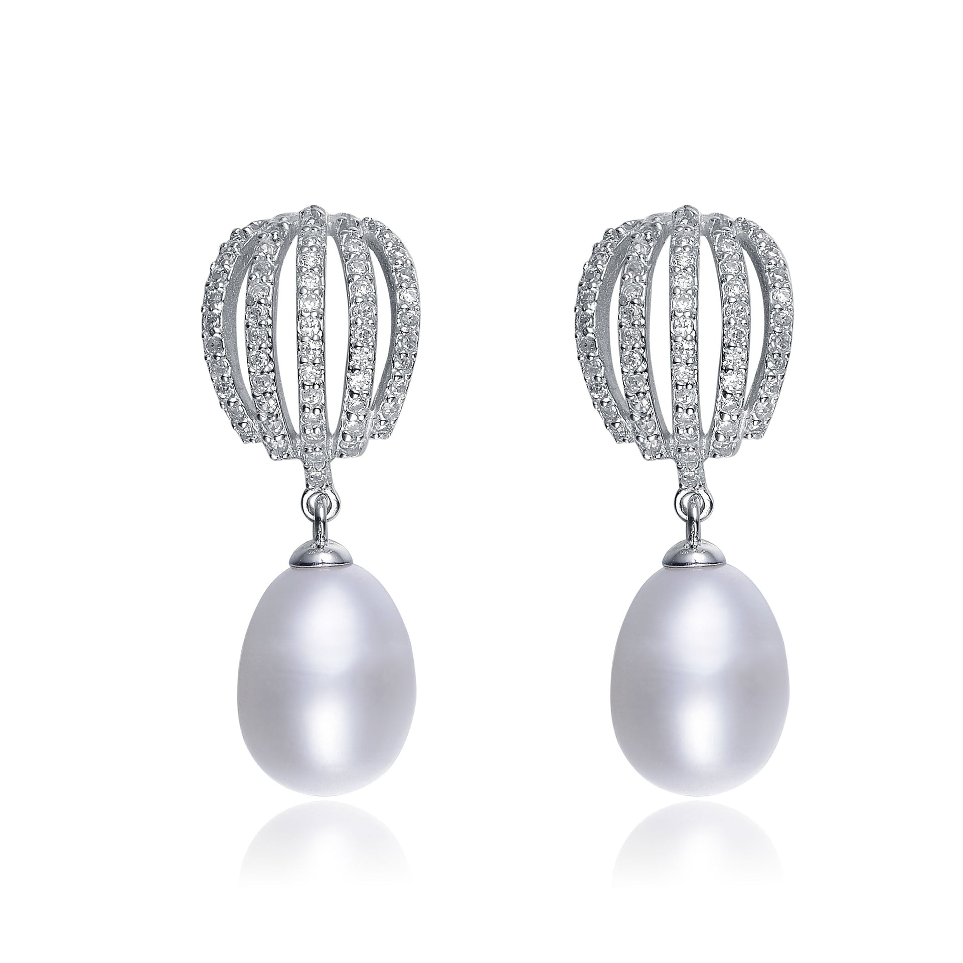 Sterling Silver Pearl and Cubic Zirconia Drop Earrings