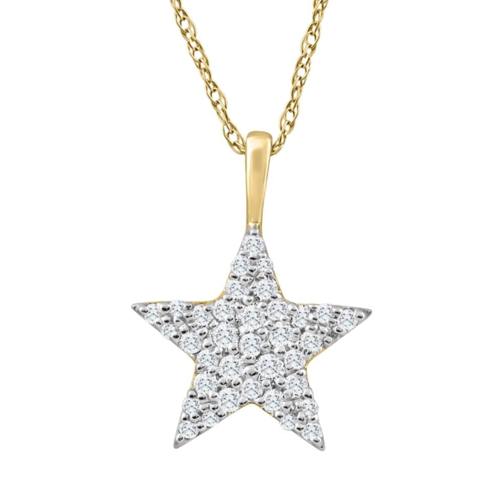 1/4Ct TW Diamond Star Pendant Yellow Gold Women's Necklace 18'