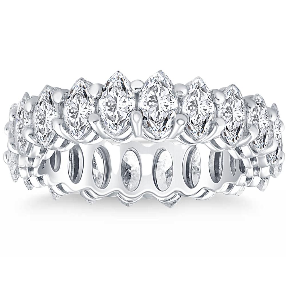 4 ct T.W. Marquise Cut Natural Diamond Eternity Wedding Ring White or Yellow Gold