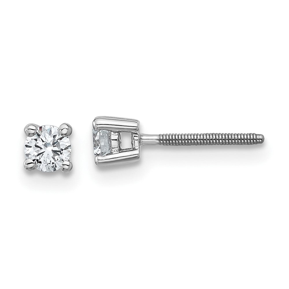 14k White Gold 1/4 CT Round Lab Grown Diamond Stud Earrings Screw Back VS Clarity D-E Color