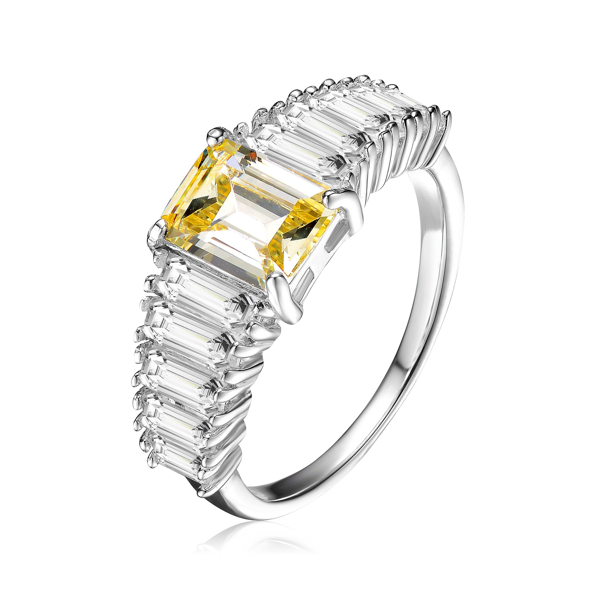 Sterling Silver Yellow Cubic Zirconia Cluster Ring
