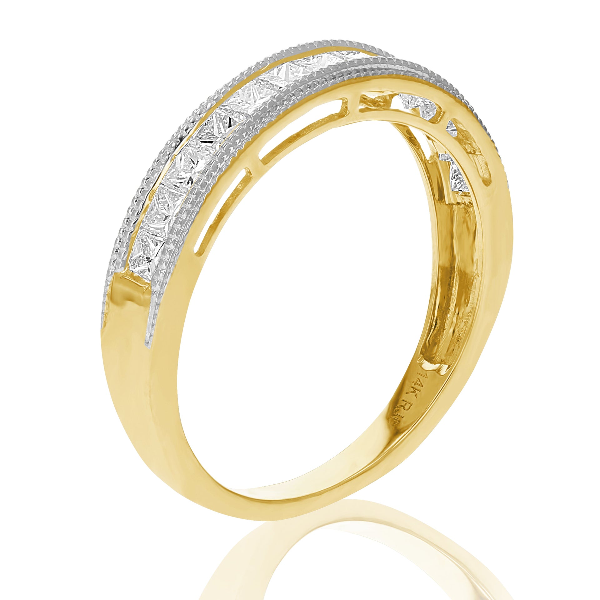 3/4 Cttw Princess Cut Diamond Wedding Band With Milgrain In 14K Gold