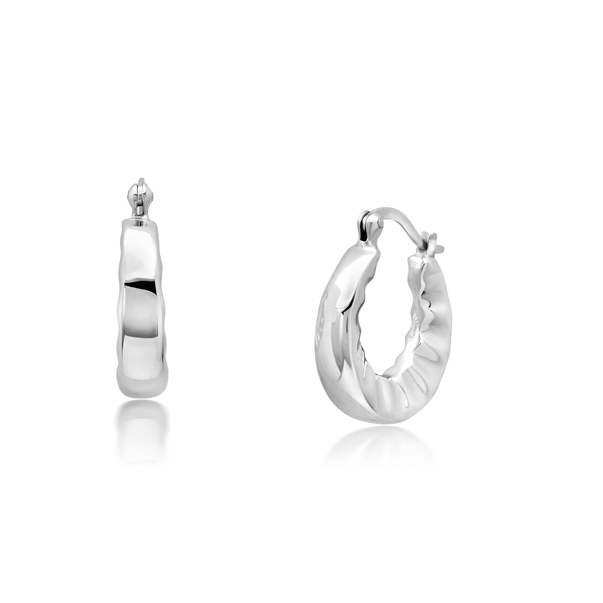 Sterling Silver Round Burst Hoop Earrings