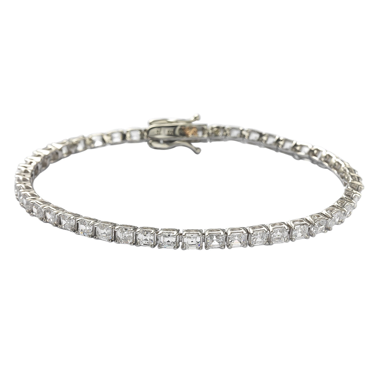 Suzy Levian Sterling Silver Assher Cut White Cubic Zirconia Tennis Bracelet