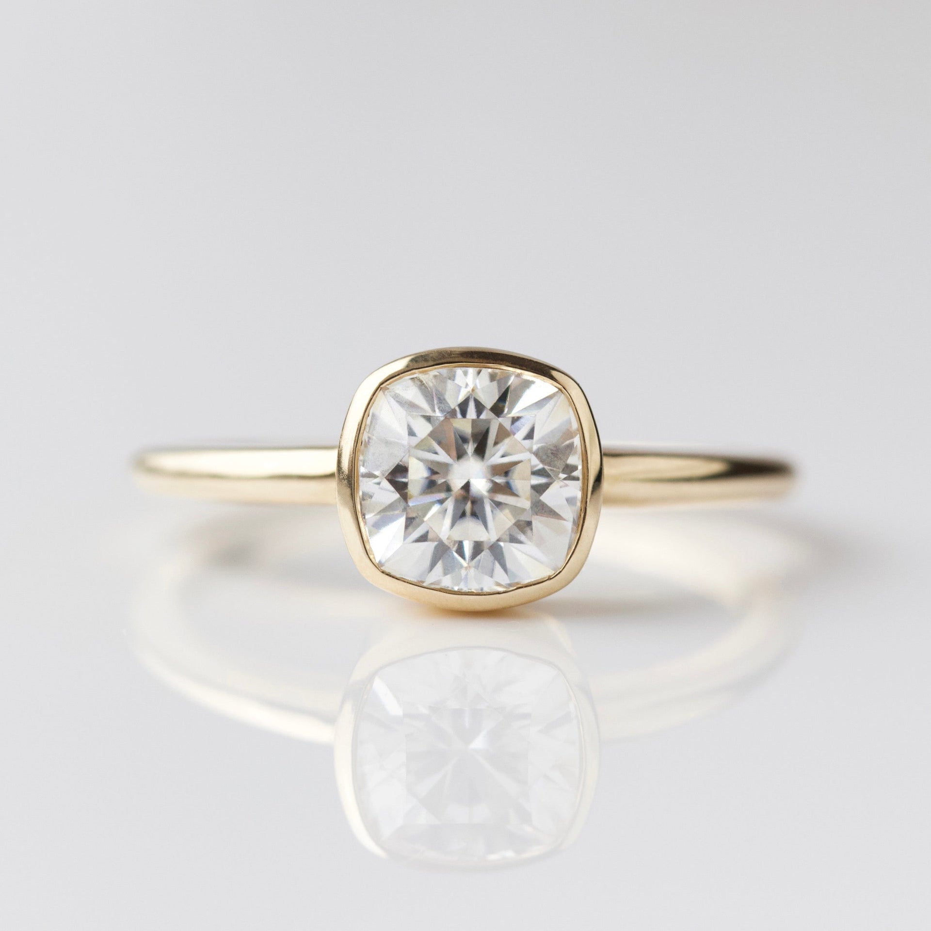 Moissanite Cushion Cut Bezel Set Ring