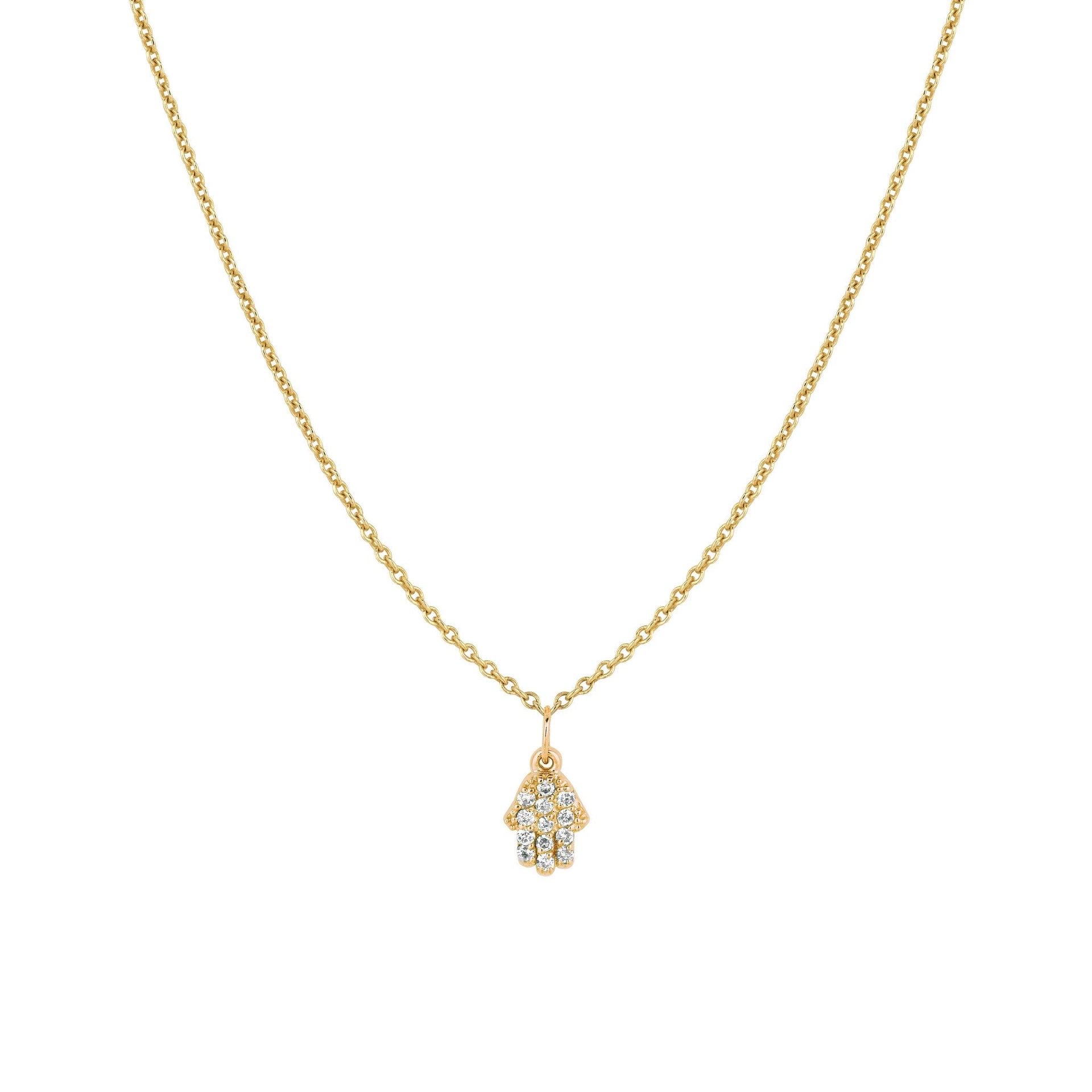 Diamond Hamsa Necklace (Small) Yellow Gold