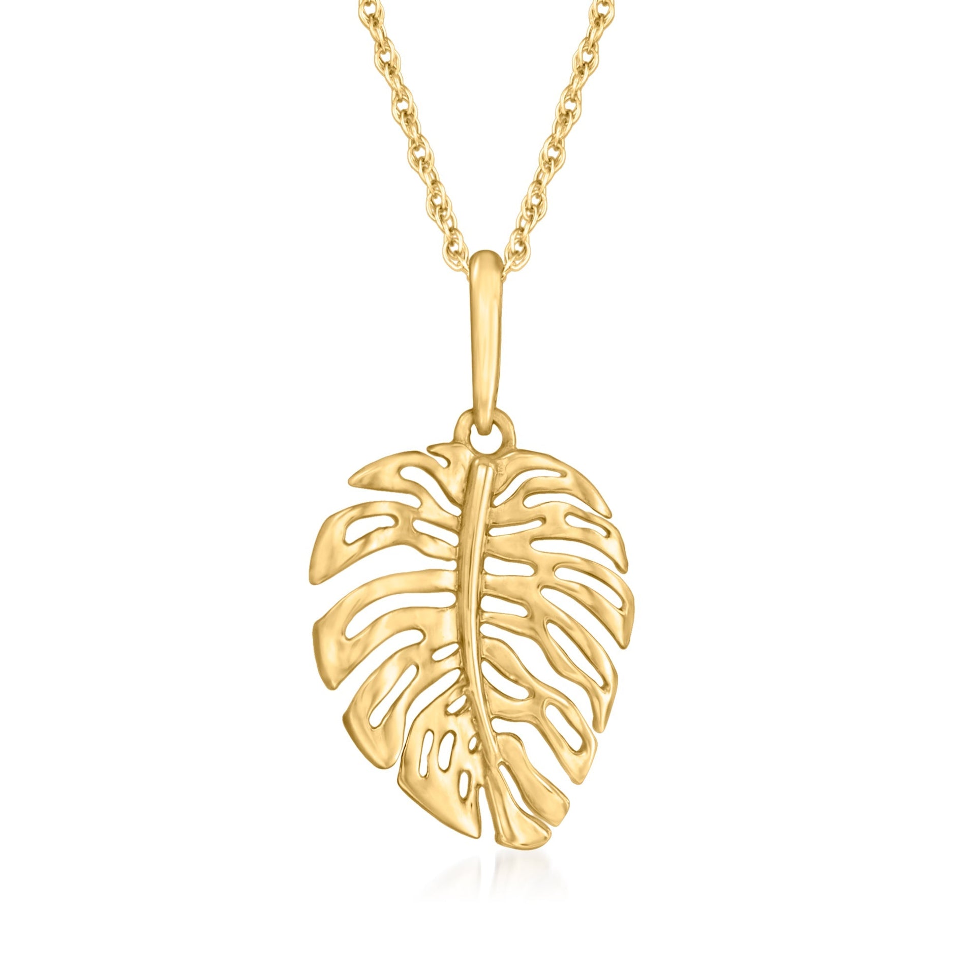 Canaria Fine Jewelry 10kt Yellow Gold Monstera Leaf Pendant Necklace