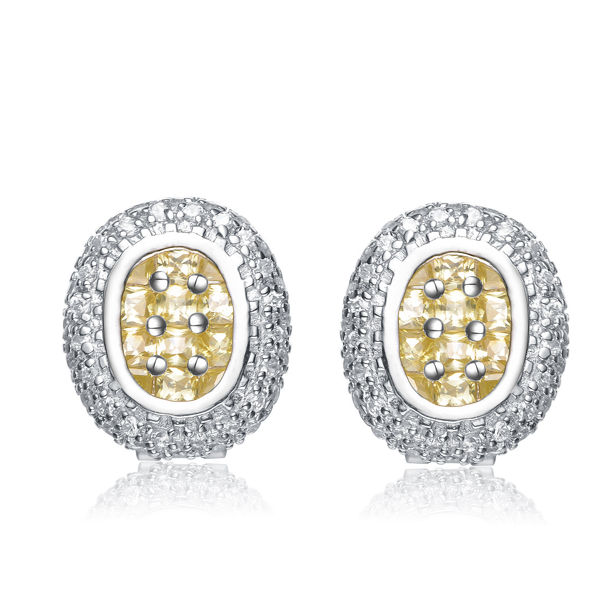 Sterling Silver Yellow Cubic Zirconia Button Stud Earrings