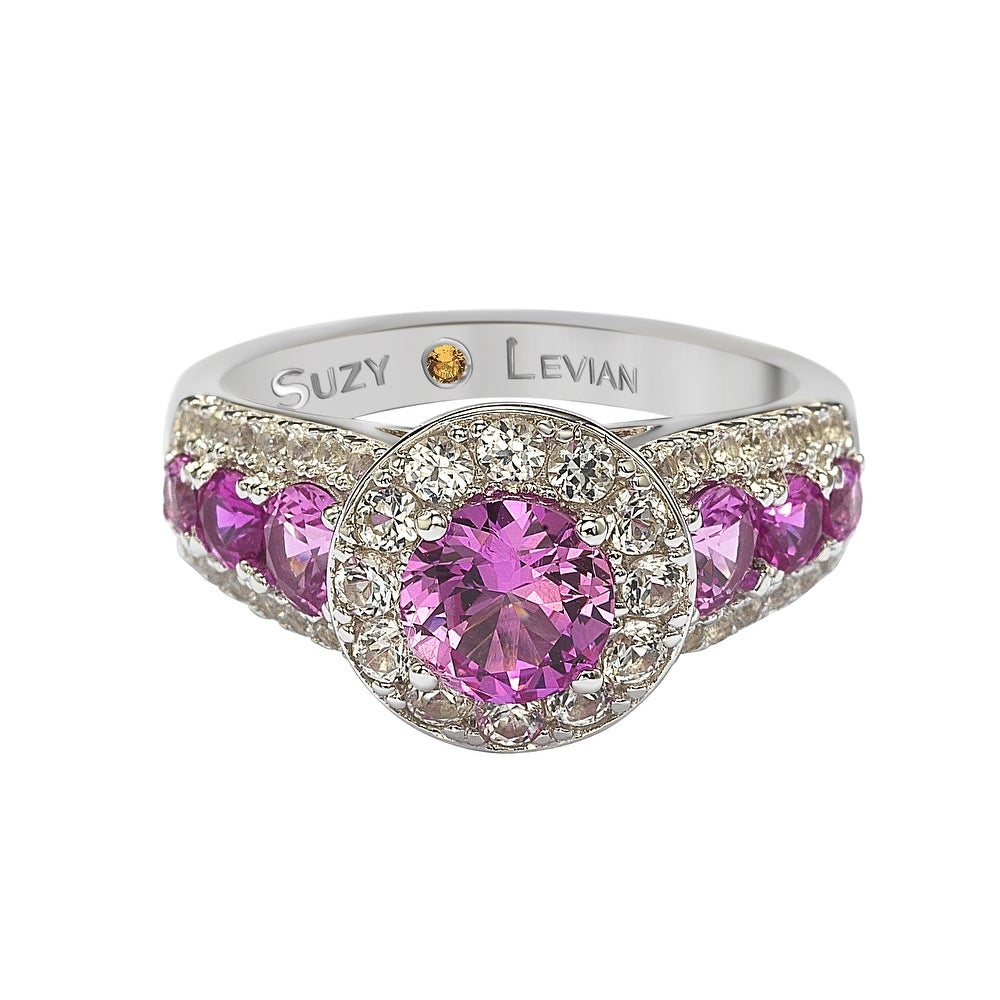 Suzy Levian Sterling Silver 3 3/5ct TGW Pink Sapphire and Diamond Accent Engagement Ring