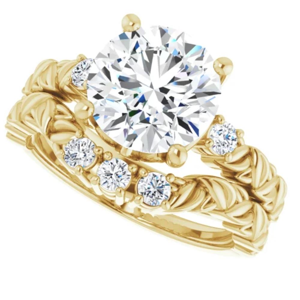 2 1/2 ct Diamond & Moissanite Petite Leaf Accent Engagement Set in 10k Gold