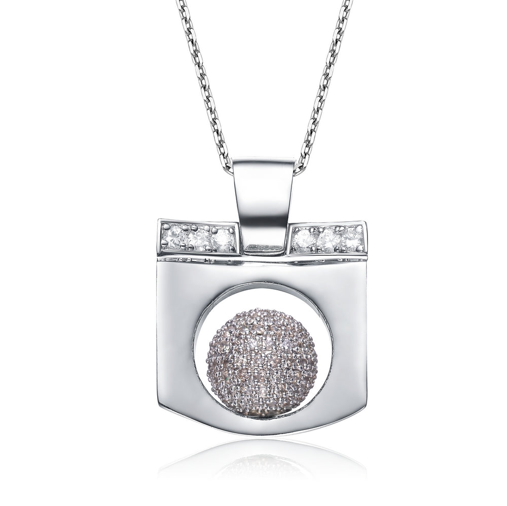 Gv C.z. Sterling Silver Rhodium Plated Square Lemon Ball Pendant