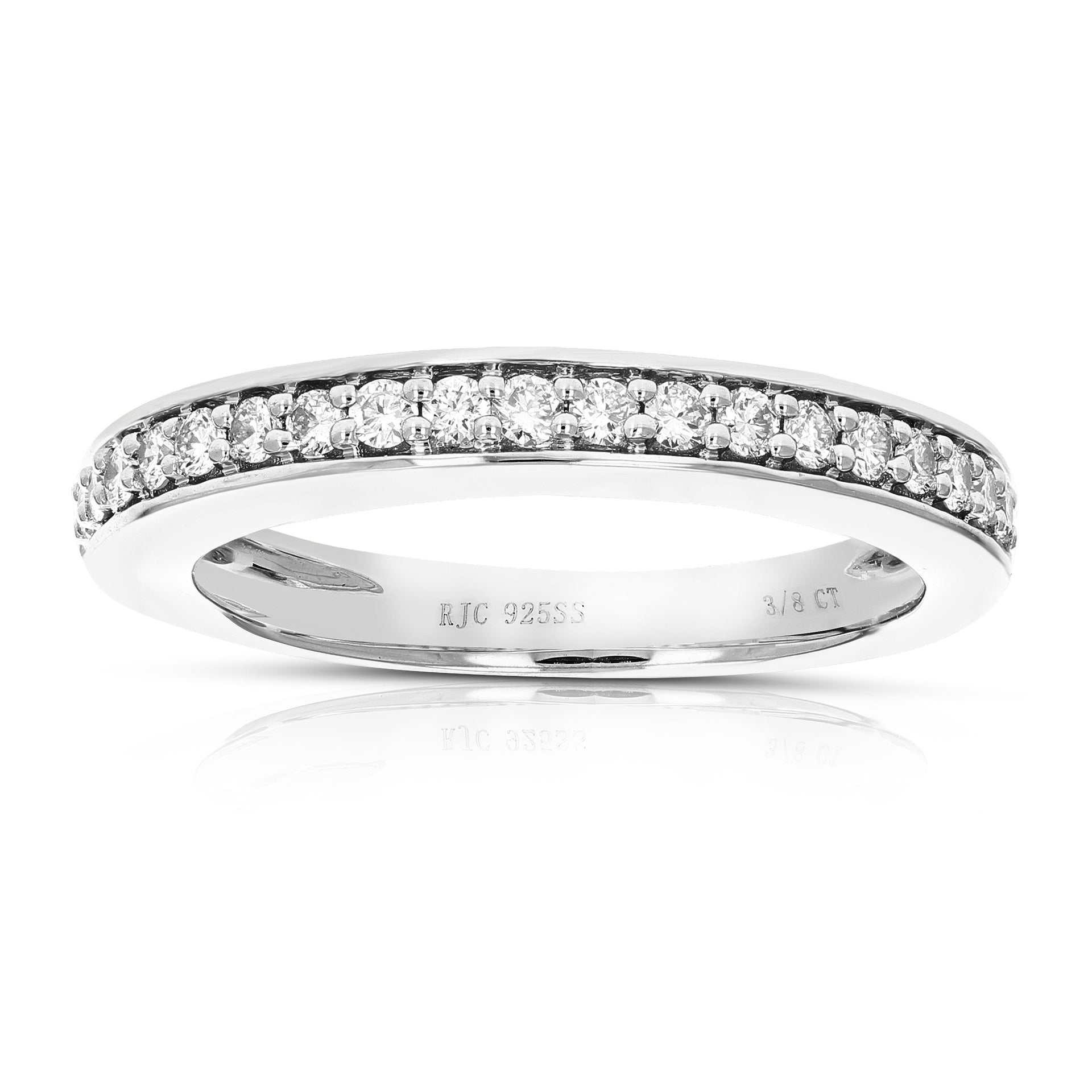 3/8 cttw 21 Stones Round Cut Lab Grown Diamond Wedding Band .925 Sterling Silver Prong Set