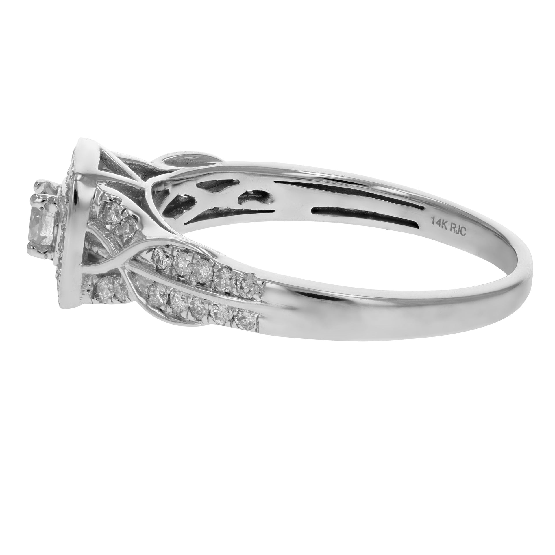 1/2 cttw Diamond Engagement Ring 14K White Gold Cushion Shape Halo Wedding Ring
