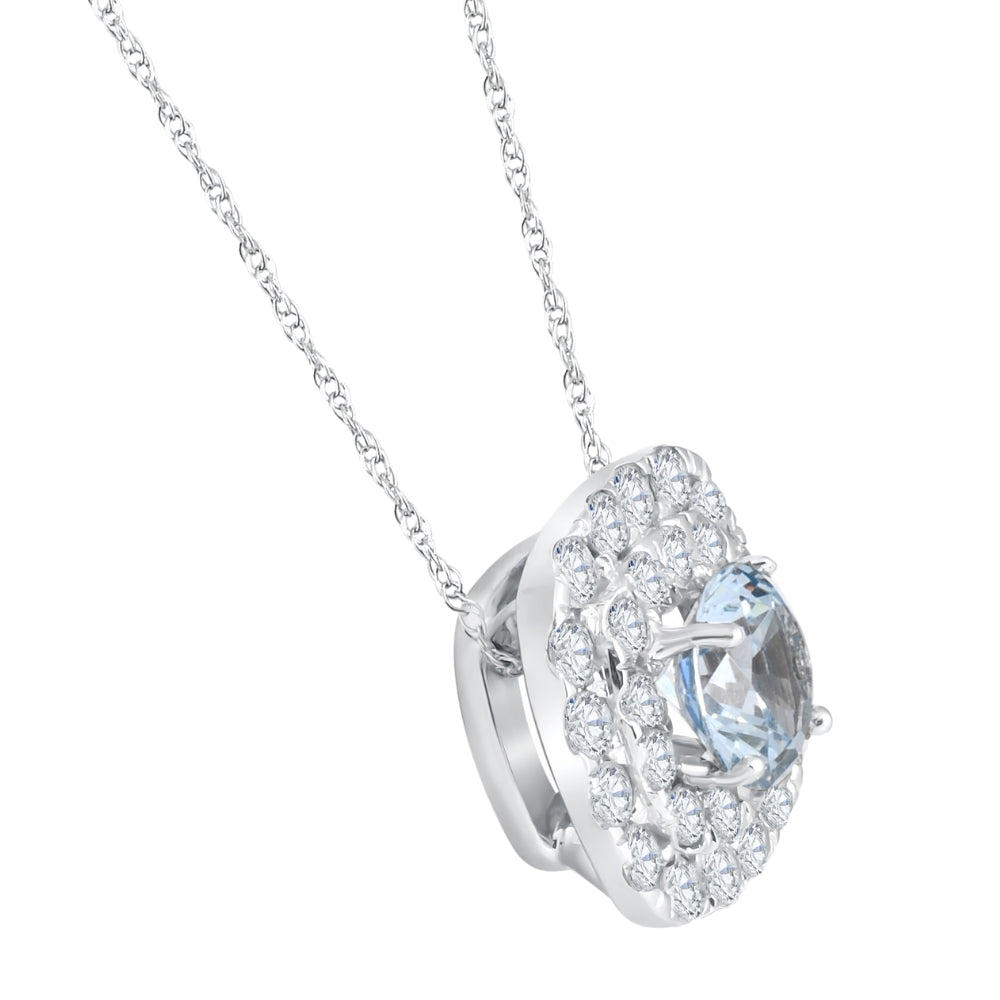 2 3/4Ct Aquamarine & Diamond Cushion Halo Pendant 10k White Gold Women's Necklace